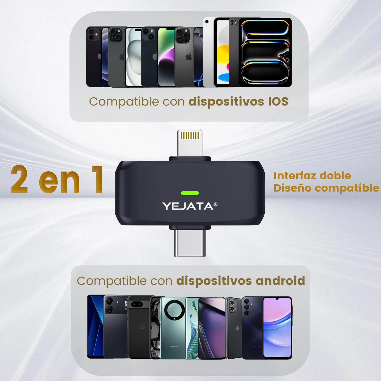 Micrófono inalámbrico 2 en 1 para iPhone y Android, Mini micrófono con reducción de Ruido, Estuche de Carga de 40 Horas, Solapa magnética y Abrazadera para entrevistas, Alcance de 25 Metros.