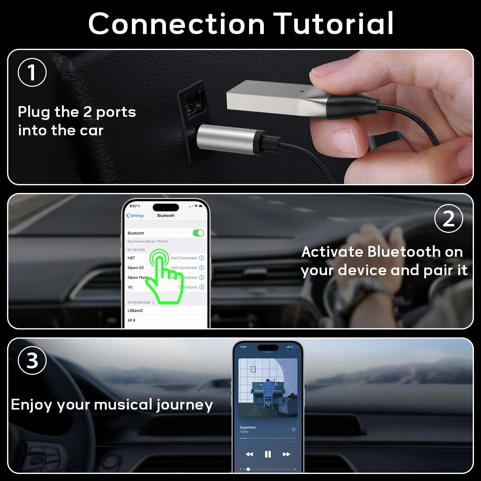 Mugust USB Receptor Bluetooth 5.3 Adaptador Jack 3.5mm Aux Auxiliar Conector Audio Cable Coche Manos Libres Móvil Altavoces