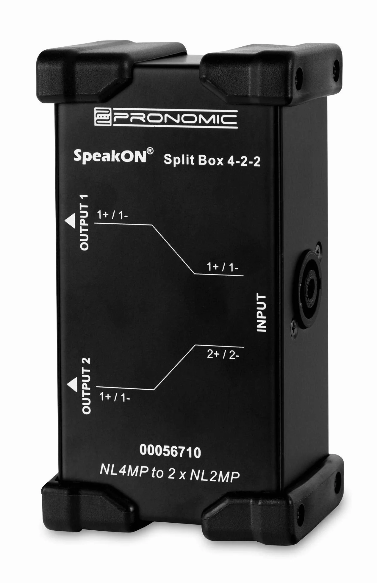 Pronomic Speakon Split Box 4-2-2 - Divisor/Combinador para cables Speakon - divide señal de 4 polos en 2x 2 polos - conectores originales Neutrik - carcasa robusta de acero - negro