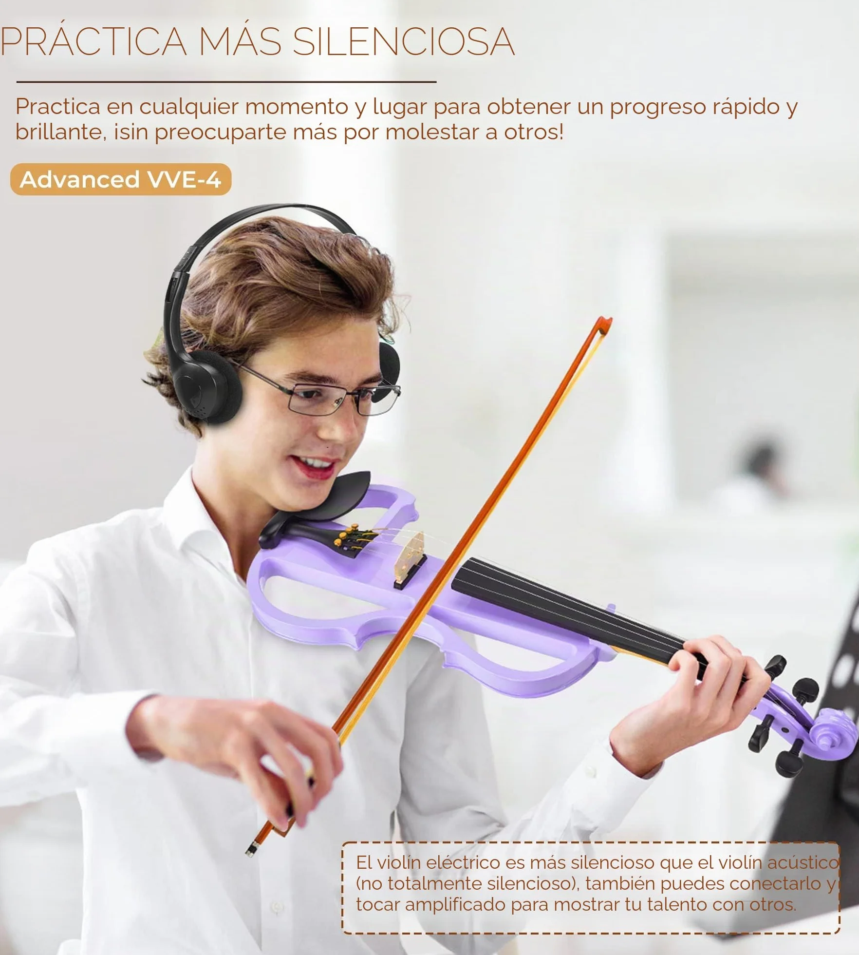 Vangoa 4/4 Violín Electrico Silencioso Tamaño Completo Electric Violin Set para Principiantes, Adultos, Estudiantes con Kits, Púrpura