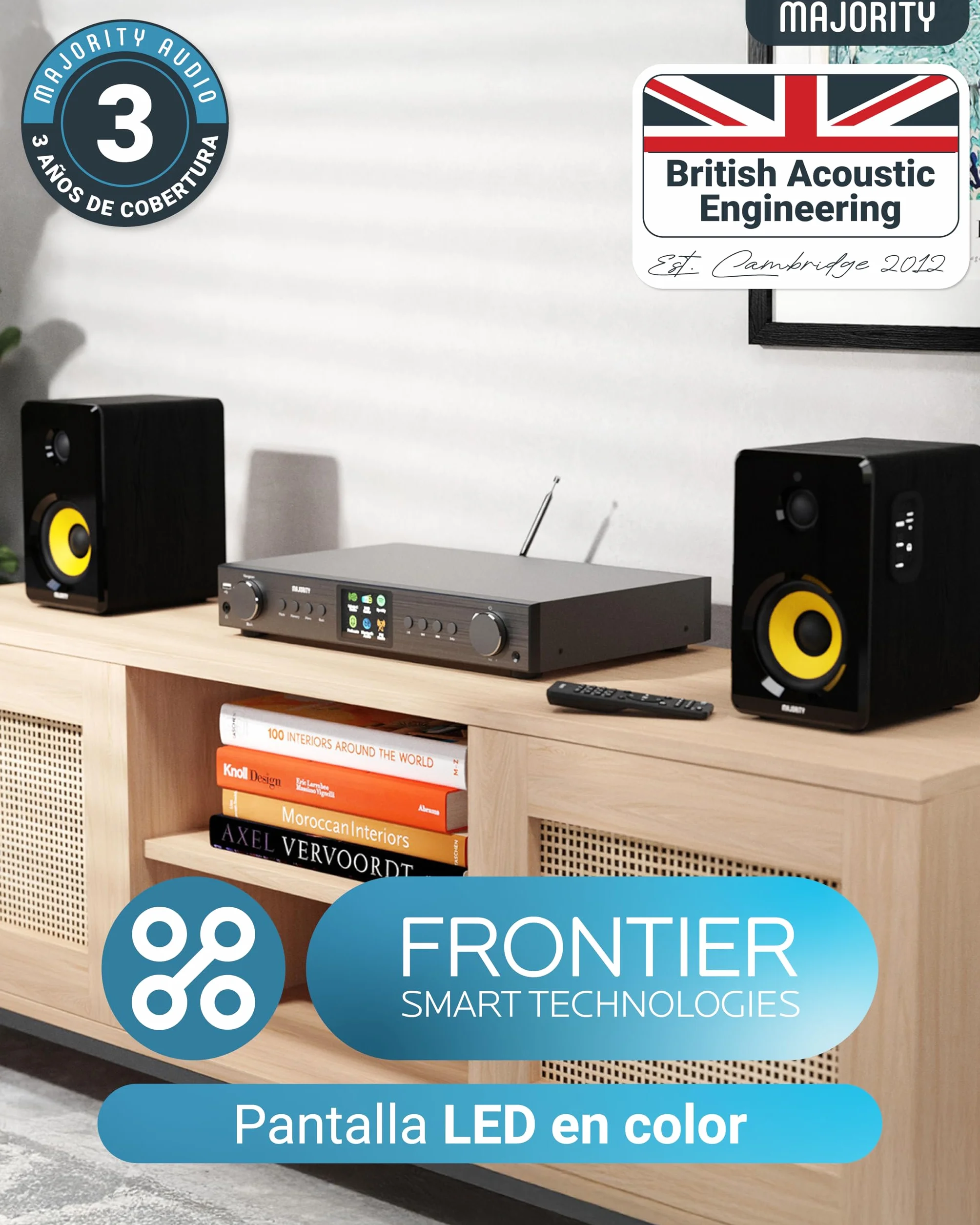 Radio Internet WiFi Sintonizador | Receptor de Radio Digital Dab+ & FM | Spotify Connect & Podcasts | Bluetooth Adaptor para Pila HiFi | Mando a Distancia Incluido | MAJORITY Fitzwilliam (Negro)