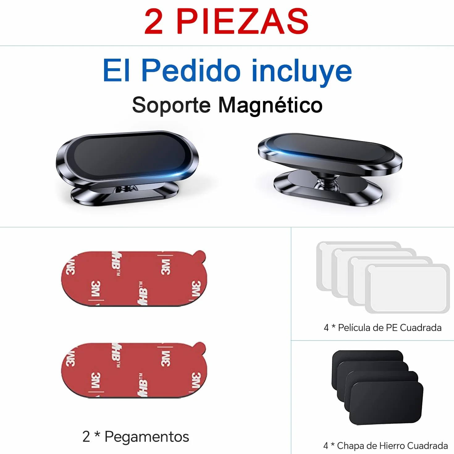Coolpow Soporte Magnetico Movil Coche [2 Piezas],Soporte Movil Coche Iman Fuerte para Salpicadero 360°Rotación,Suporte Telemovel Carro para iPhone 17/16/15/14 & Smartphone,Incluye Placa Metal Adhesiva
