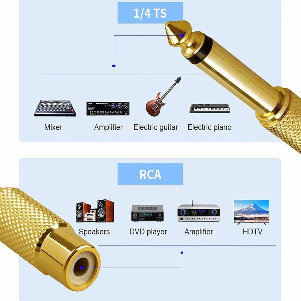 Greluma 8 Piezas de Adaptador de audio macho a hembra RCA de 6,35 mm (1/4 pulgada)