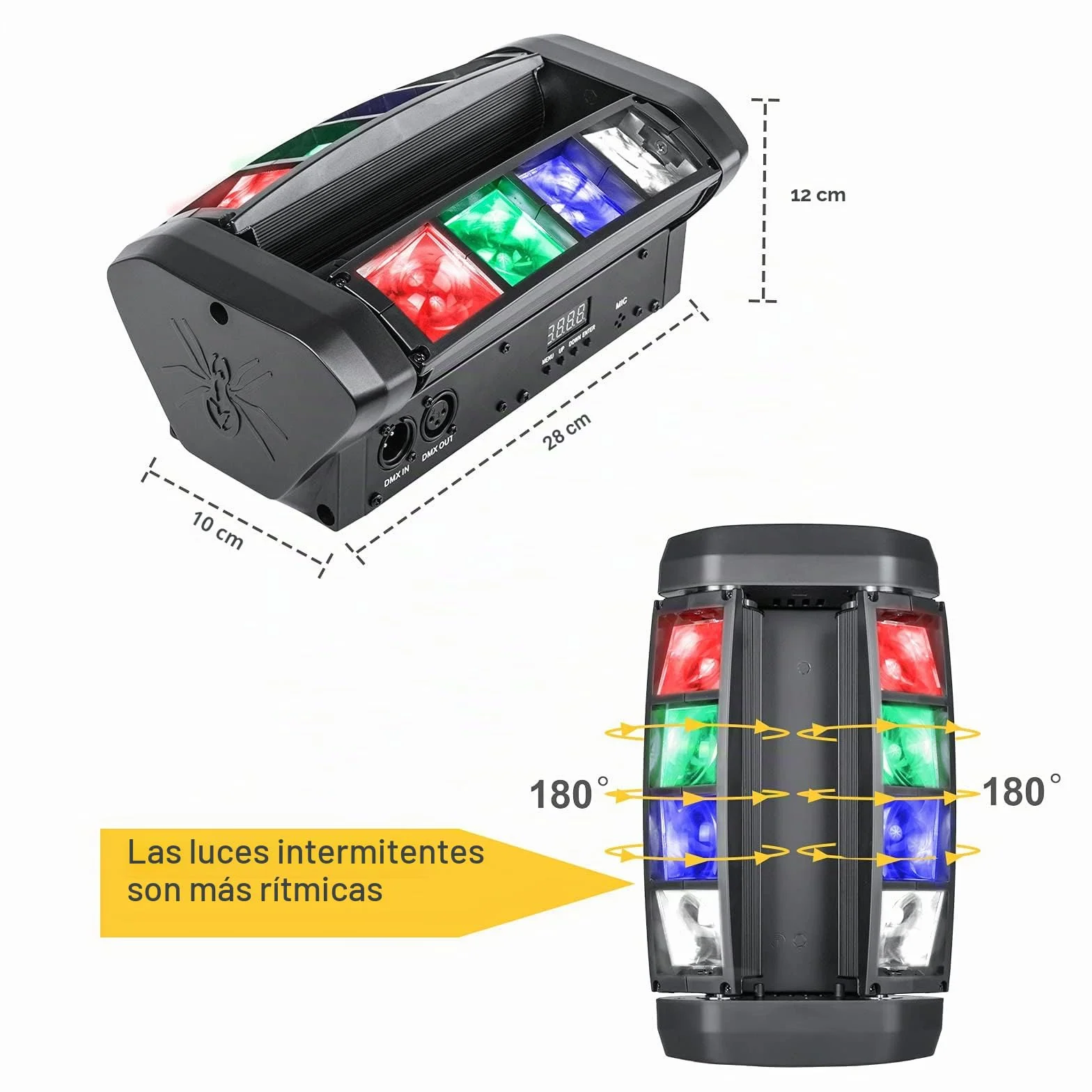 Luz LED de escenario Spider Moving Head RGBW, luz de fiesta, control musical/controlador Dj 512 Dmx luz para bar, club, fiesta, discoteca, balón de escenario LED, espectáculo.