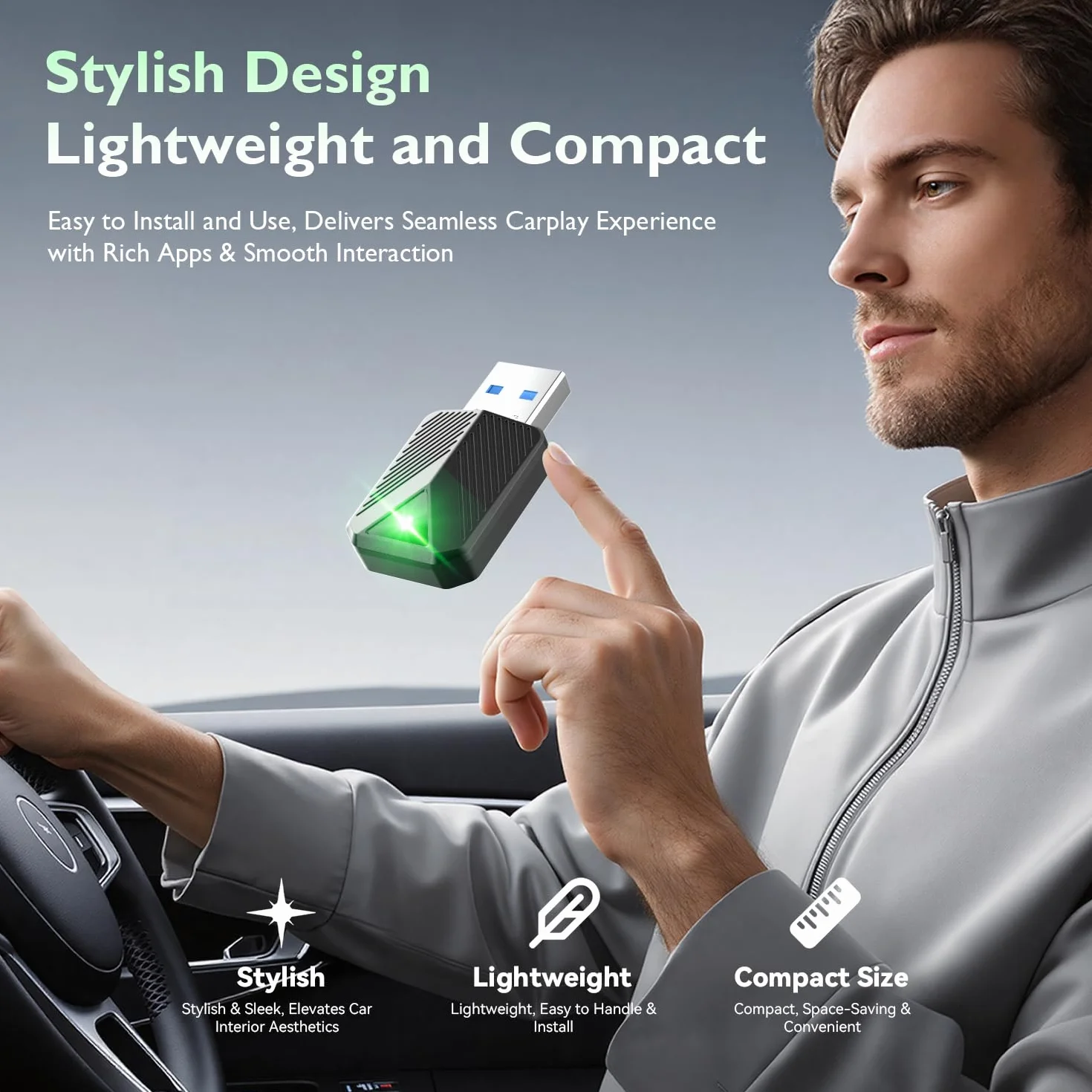 Adaptador inalámbrico CarPlay Mini dongle compatible coches 2016 iPhone iOS Negro