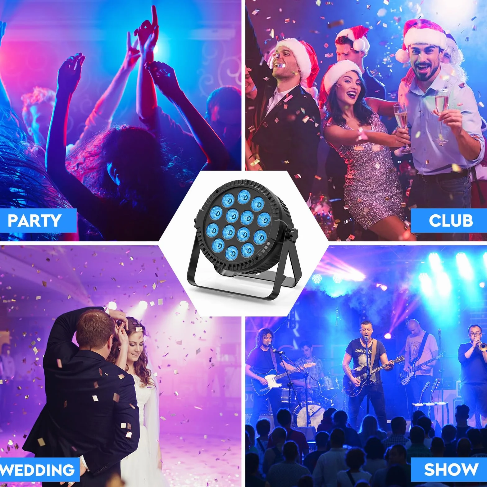 4 Unidades de 14 x 6 W LED PAR Luz, 4 en 1 RGBW Disco Fiesta Etapa Luces con Control Remoto 4/8 CH Master-Slave Autopropulsado por Spotlight Adecuado para Festivales Club DJ Escena Boda