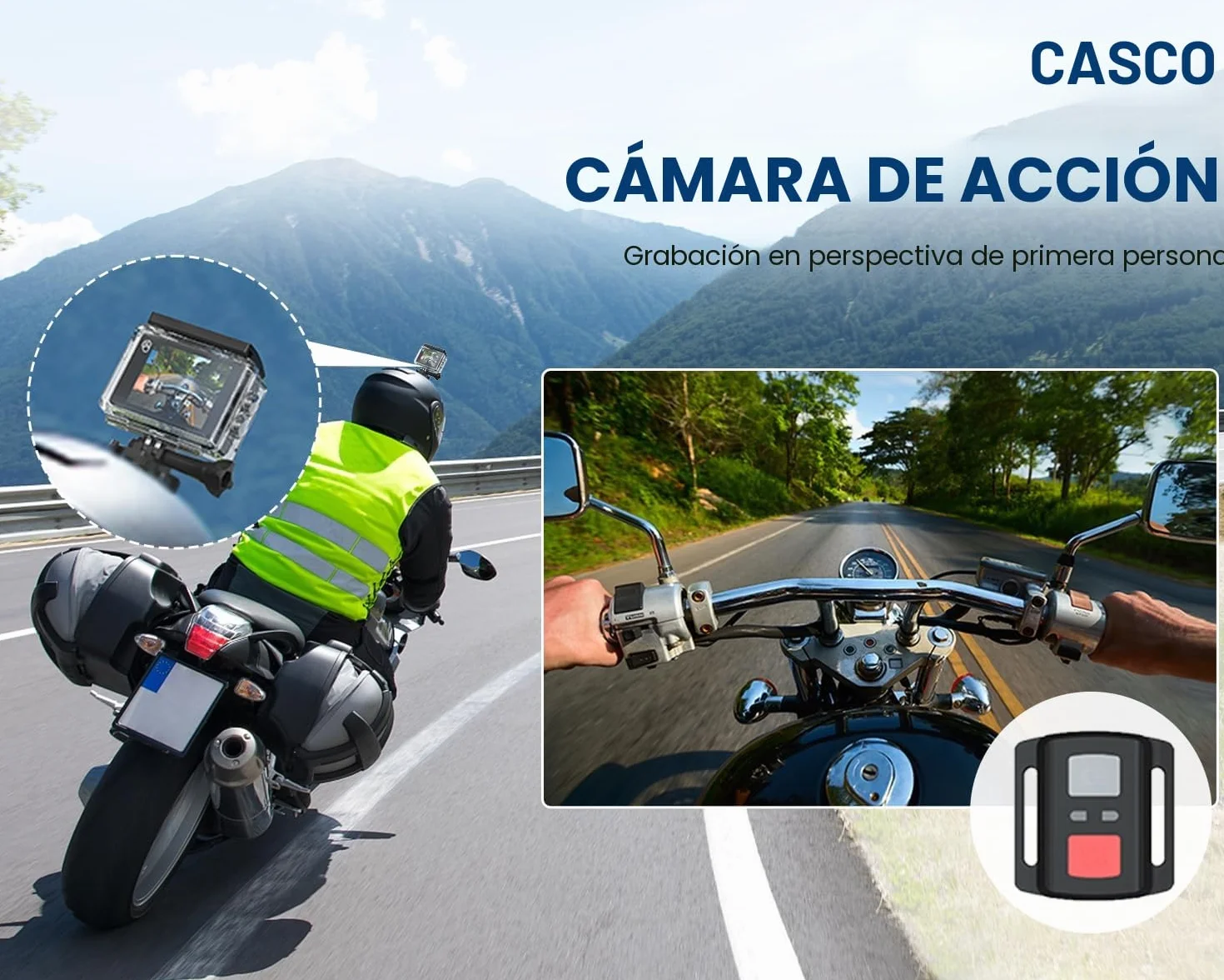 Cámara Deportiva 4K60FPS 48MP WiFi 64GB Acuática 40M Subacuática EIS 170° con Mando, Micrófono y 2 Baterías
