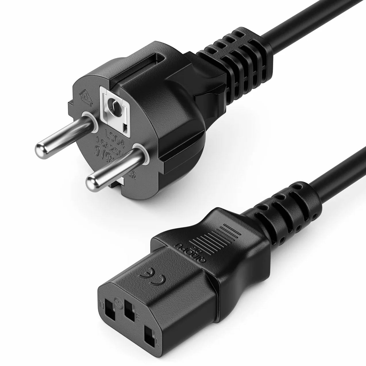deleyCON 3,0m Cable Alimentación Corriente Energía Conector Tipo F (CEE 7/7) a Acoplador C13 Hembra PC Ordenador Monitor Impresora Proyector - Negro