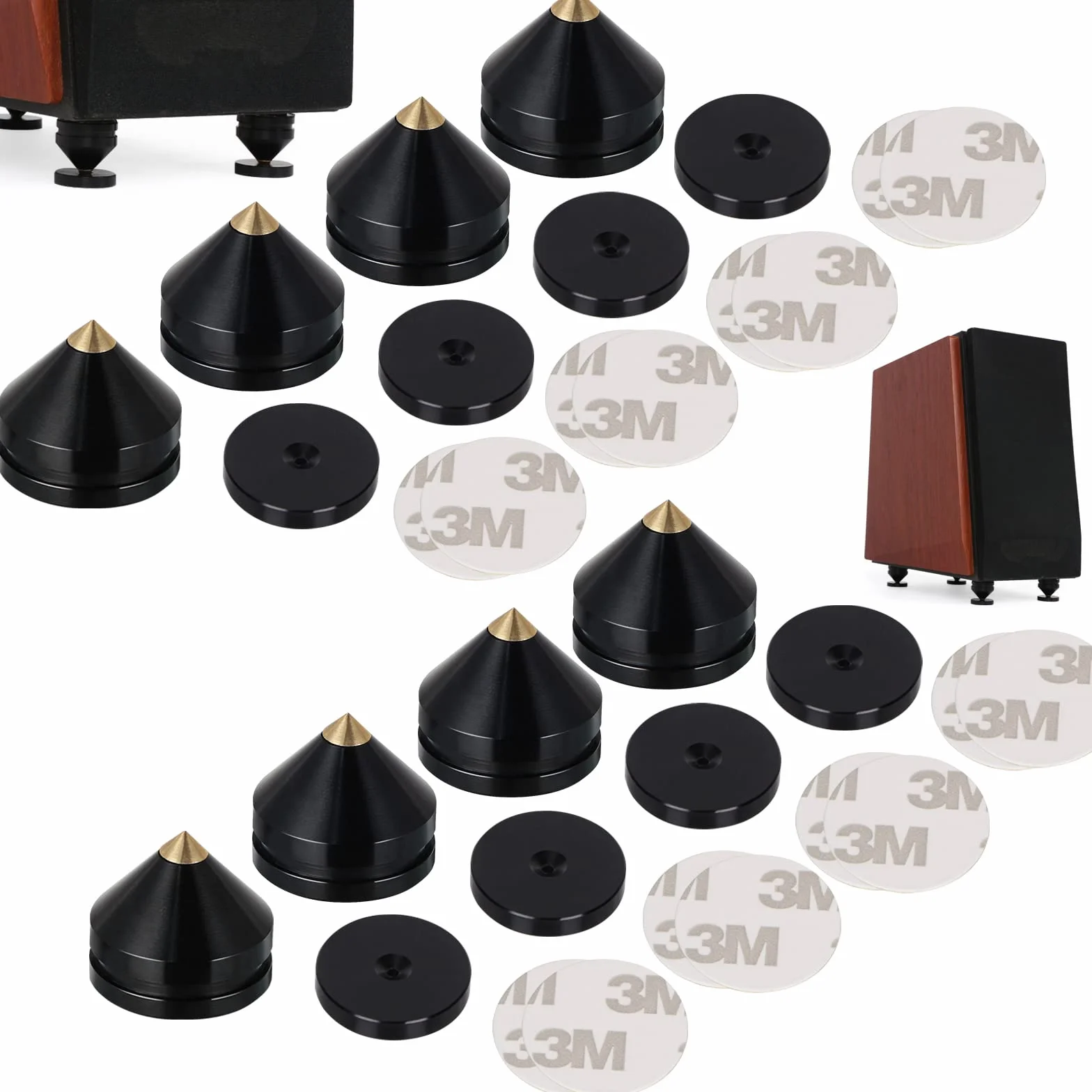 Juego de 8 Clavijas para Altavoces, Patas de Aleación de Aluminio, Soporte con Absorción de Golpes para Alta Fidelidad, Reproductor de CD y DVD - Negro