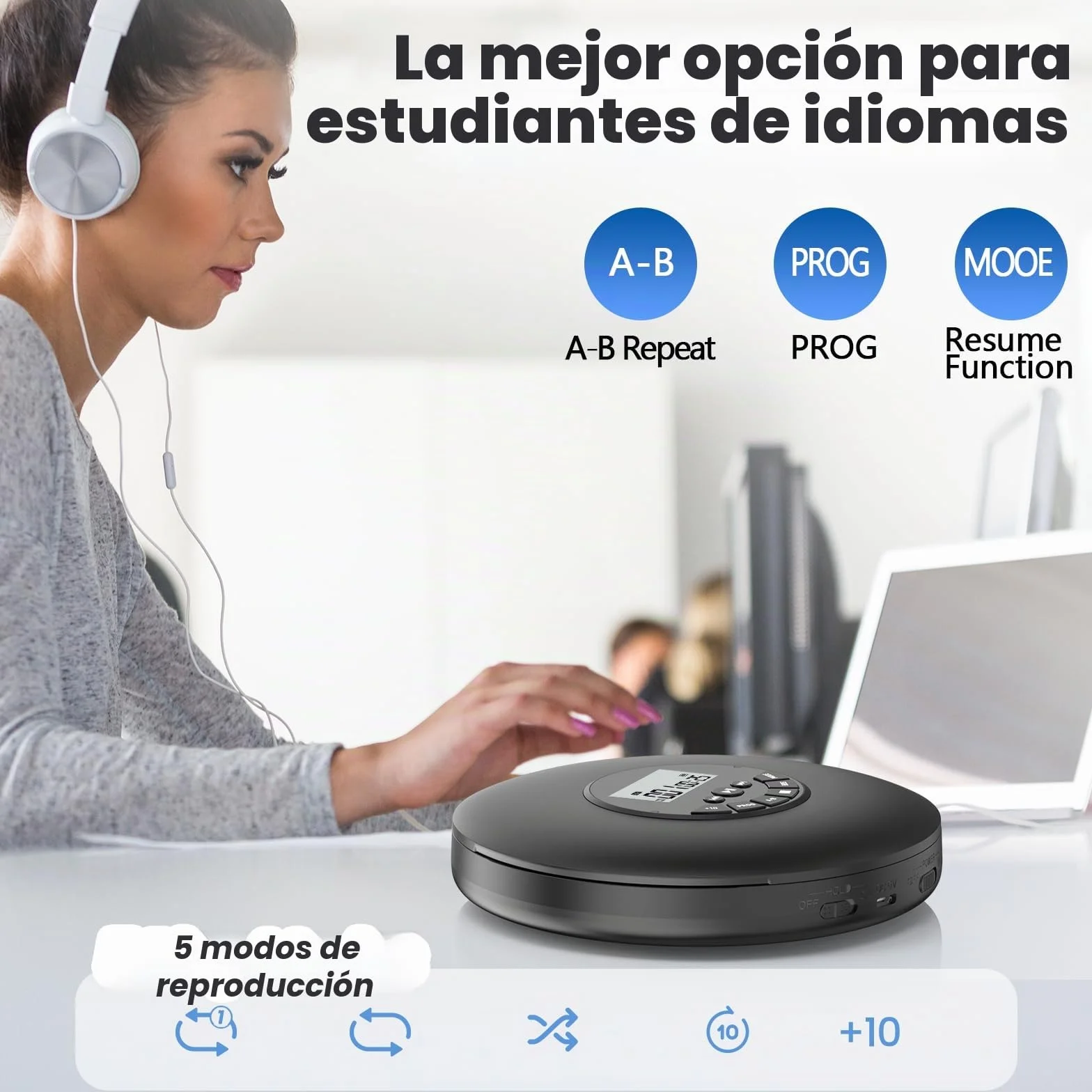 Reproductor de CD portátil Arafuna Discman Compatible con CDs CD-R CD-RW Antichoque