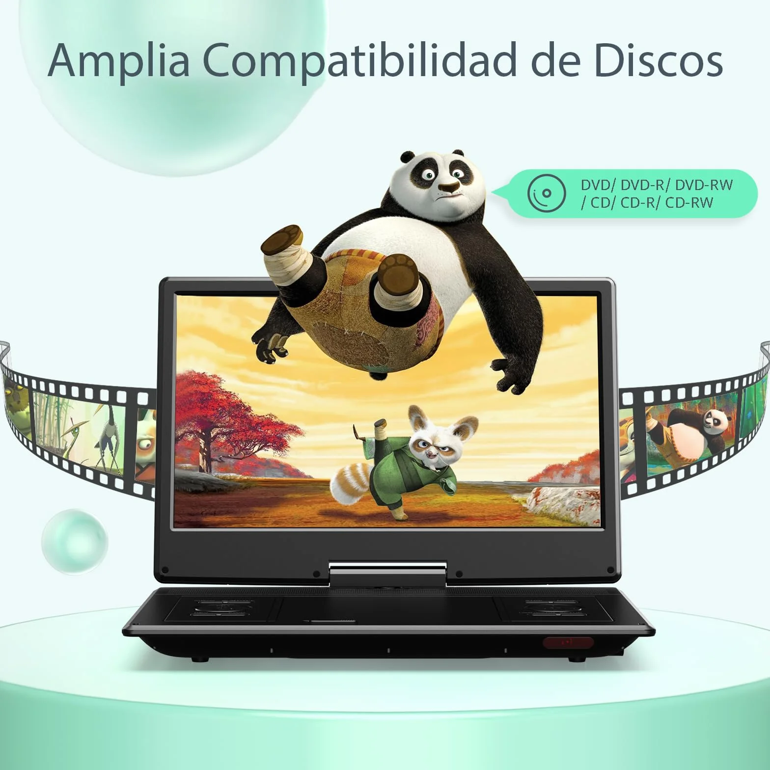 Yoton DVD Portátil 16" Pantalla Giratoria HD 14" Cargador Coche 1.8m Reproducción Memoria