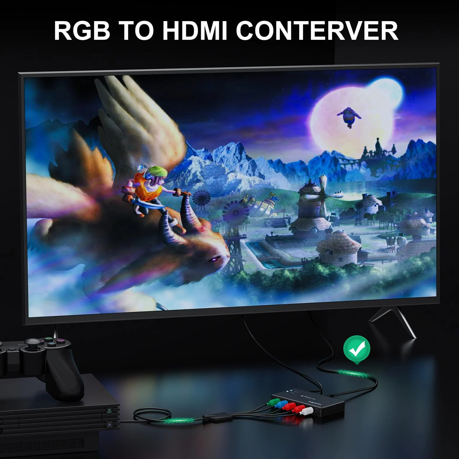 Portta Convertidor de Componente a HDMI, 5 RCA YPbPr a HDMI, Adaptador RGB Compatible con PS2, PS3, Wii, DVD, Xbox 360, HDTV, Monitor, Proyector