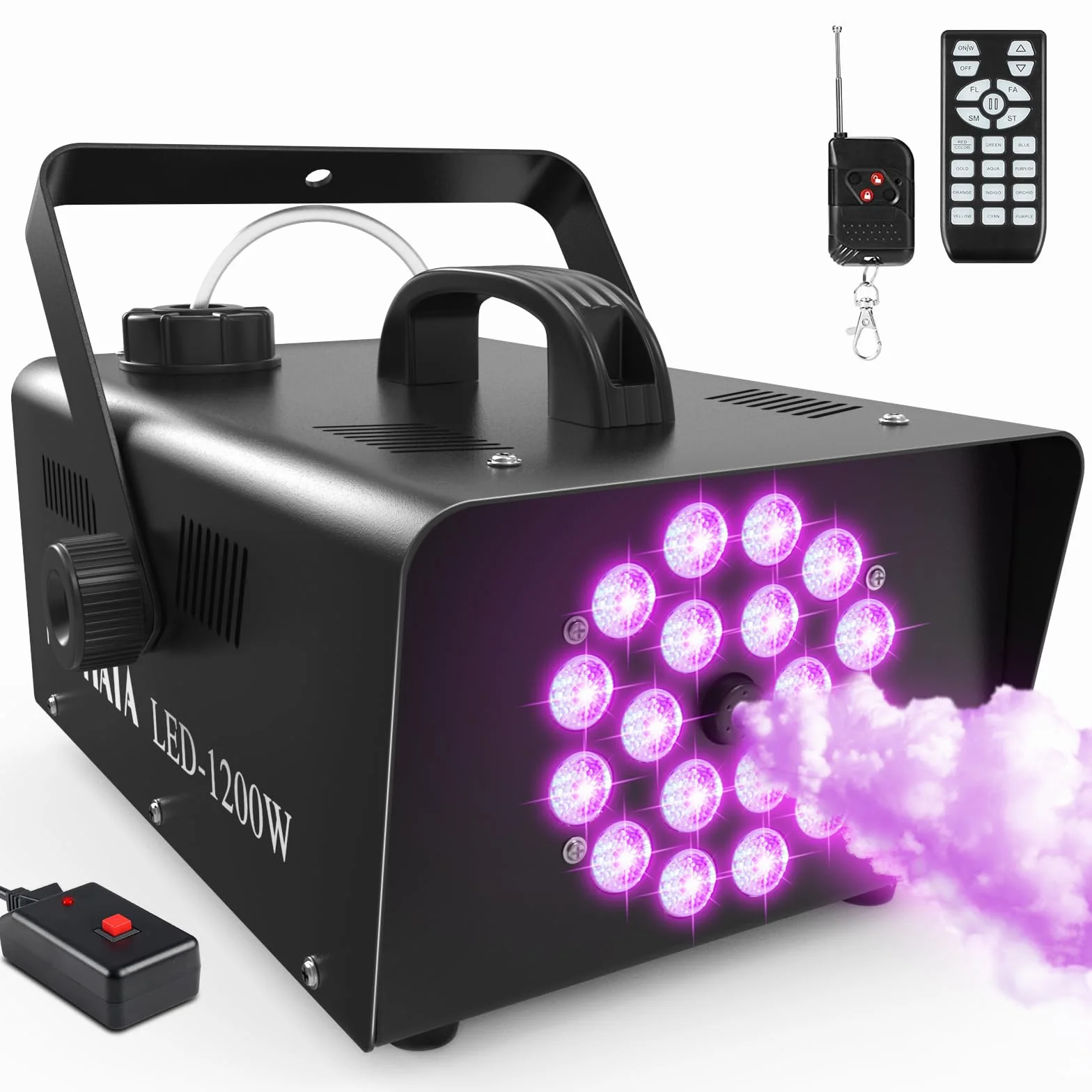 Maquina de Humo Profesional 1200W con 18 LEDs RGB Integrados para Fiestas, Halloween, Bodas, Discoteca, DJ Efecto Escenario