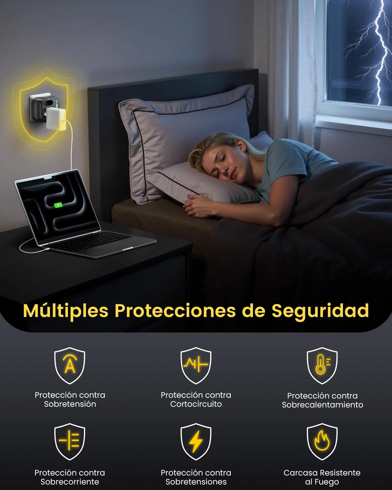 LENCENT Adaptador Enchufe de Protección contra Sobretensiones hasta 13.500A, Enchufe Multiple Pared Toma de Torriente de Protección para Toma de Tierra (3600 W 16 A)