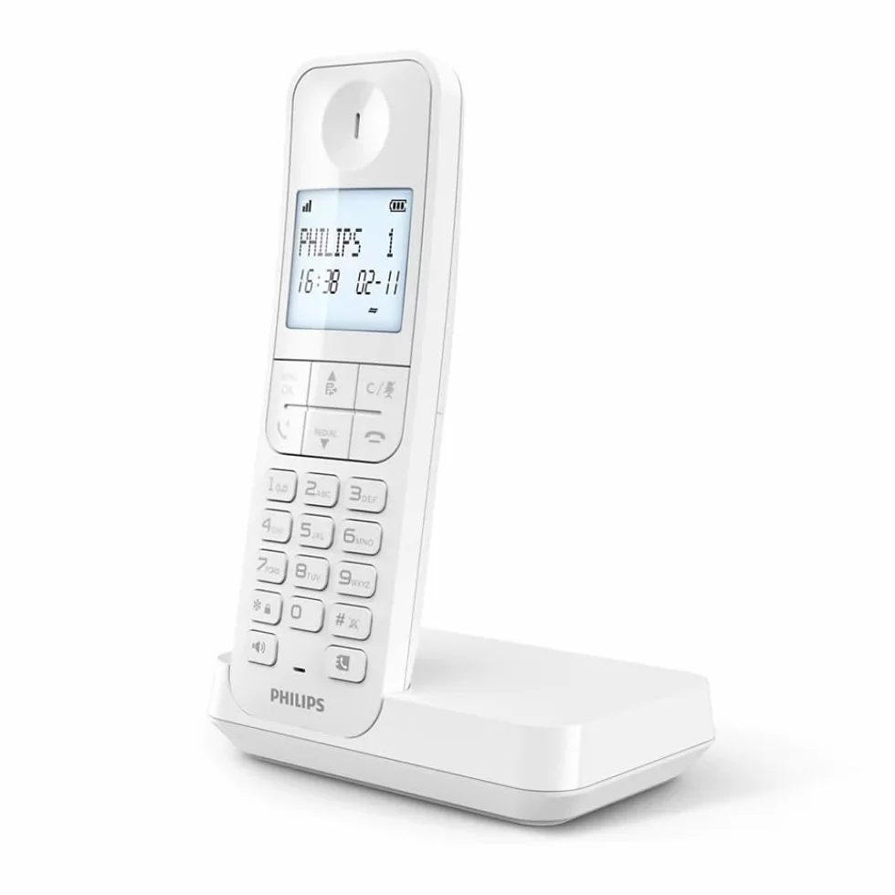 Philips D2701W Teléfono Fijo Inalámbrico Pantalla Retroiluminada 4.6" Manos Libres Blanco