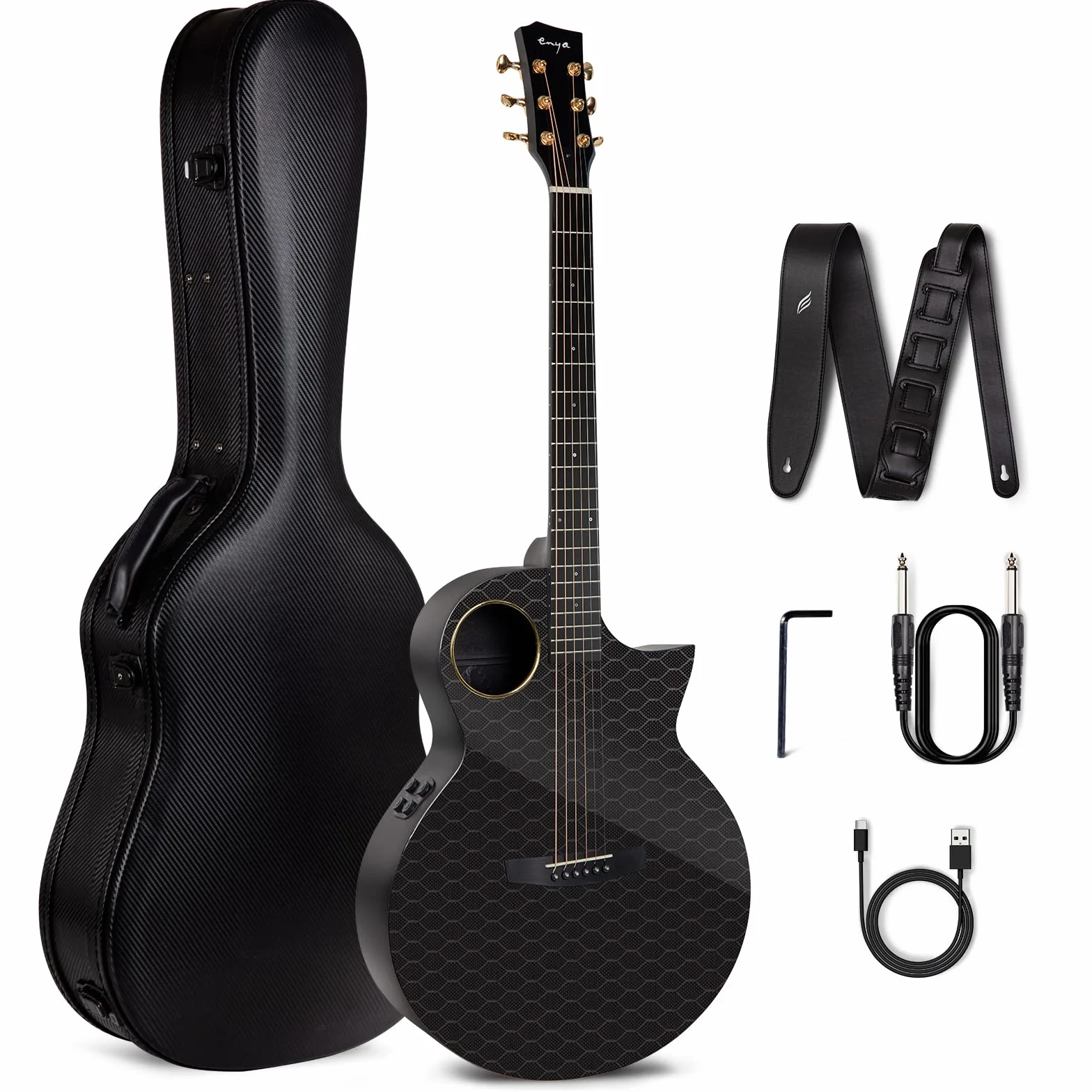 enya Enya X4 PRO - Guitarra de fibra de carbono, 41 pulgadas, EA-X4E, guitarra profesional para niños, adultos, principiantes, tocar y cantar