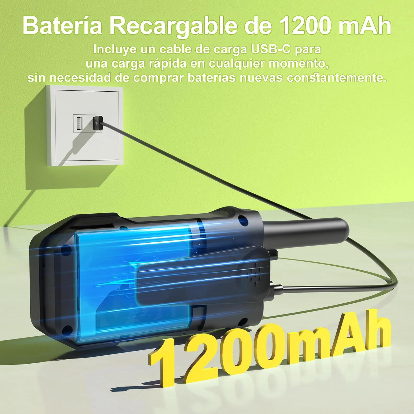 Walkie Talkie Recargable con 1200mAh Li-Ion Batería, Walkie Talkies para Niños Adulto, Walky Talky con 16 Canales VOX, Walkie-Talkies para Ciclismo Camping Senderismo