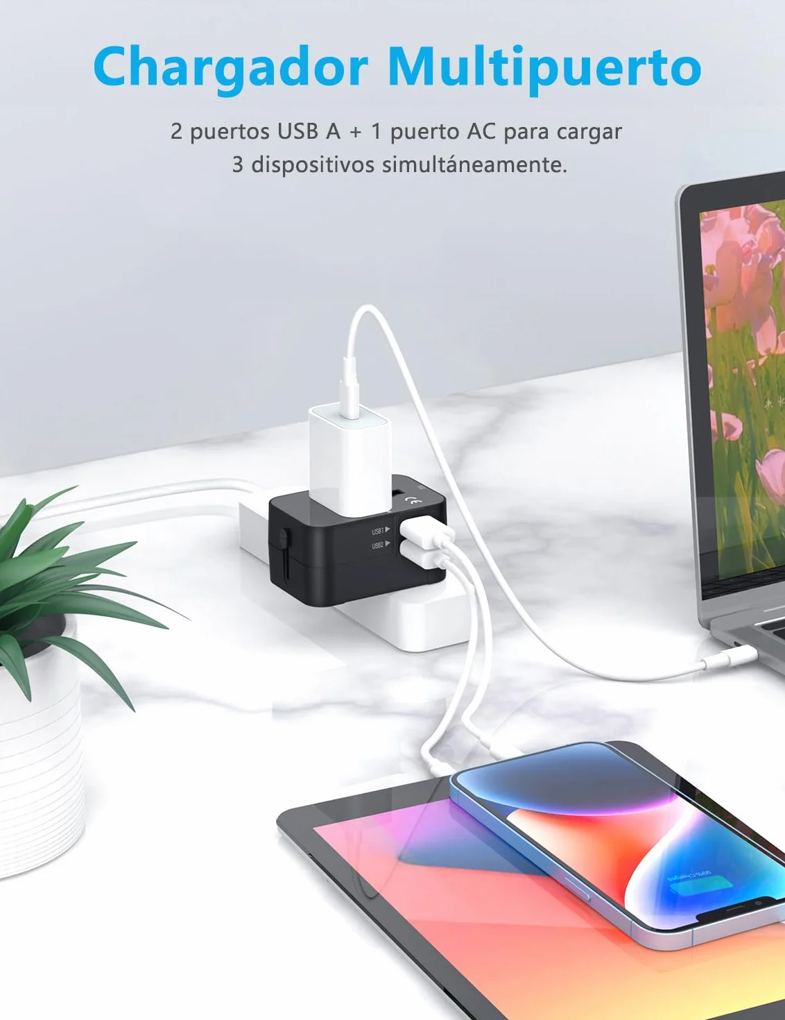 Amoner Adaptador Enchufe De Viaje Universal Enchufe Adaptador Internacional con Dos Puertos USB para USA Europa UK Irlanda Tailandia AU Japón China Canadá