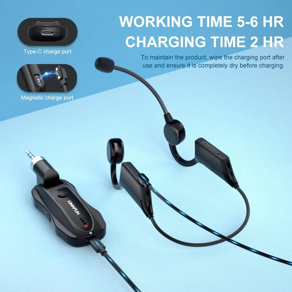 KIMAFUN 2.4G Fitness Diadema Micrófono Inalámbrico, IP67 Micrófono a Prueba de Sudor a Prueba de Agua para Instructores de Entrenamiento, Fitness, Yoga, Pilates,GWP91(1TX+1RX)
