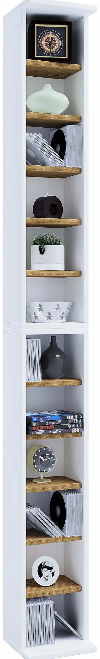 VCM Bigol - Estantería Decorativa de Madera para CD y DVD, Color Blanco y Roble