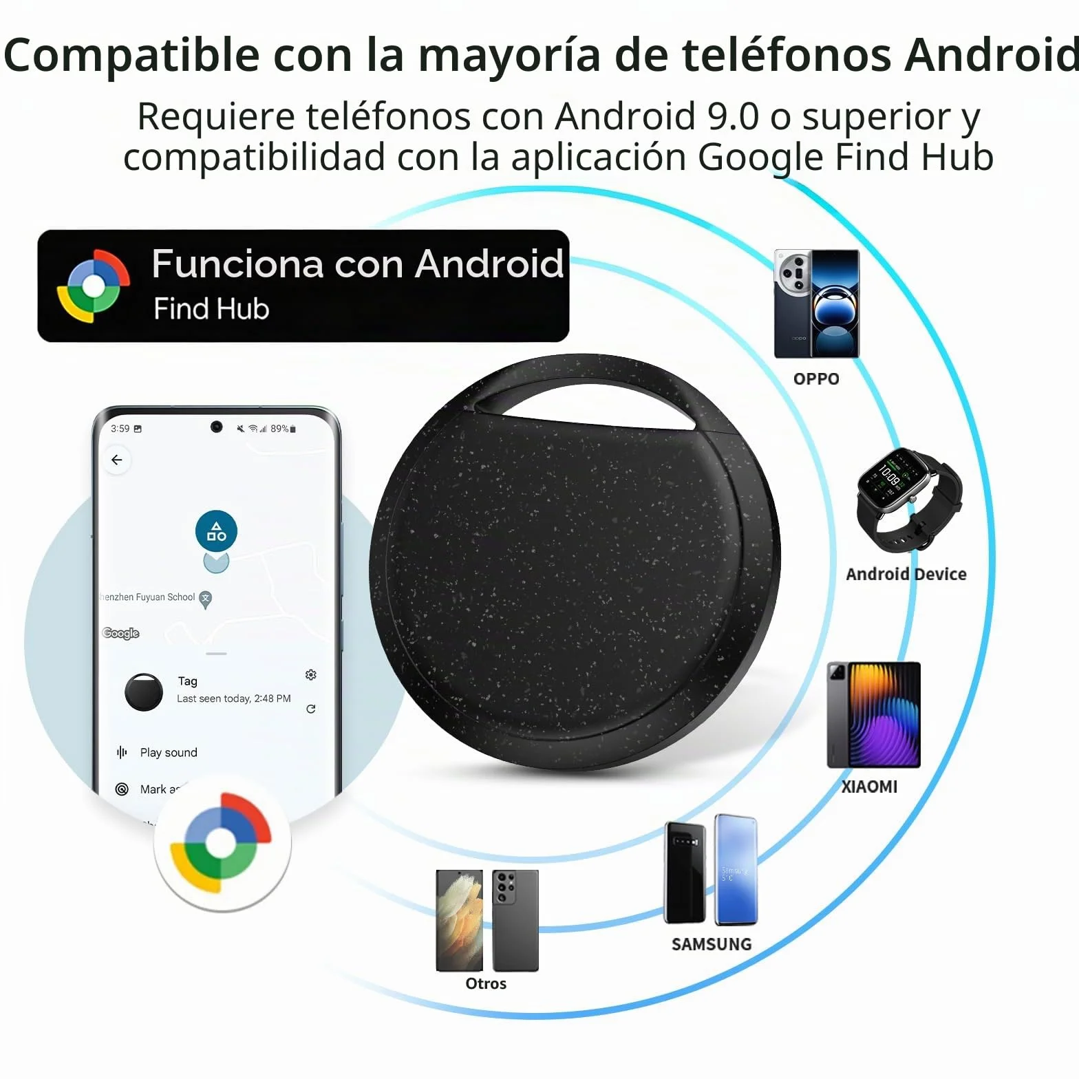 RSH Android Smart Tracker Tag, Tracker Compatible con Google Find Hub App (Sólo Android), Localizador Bluetooth, Rastreador para Llaves, Cartera, Equipaje, Impermeable IP68, 4 Negro