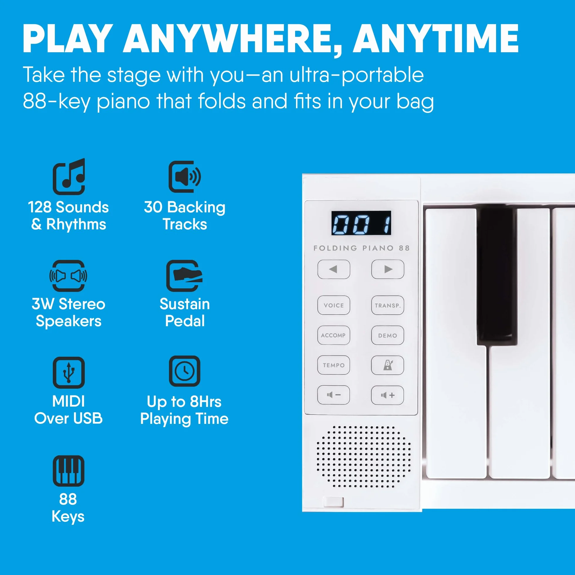 BLACKSTAR Carry-on 88 - negro Piano plegable de 89 Teclas Negro de Blackstar. Controlador MIDI USB con batería recargable
