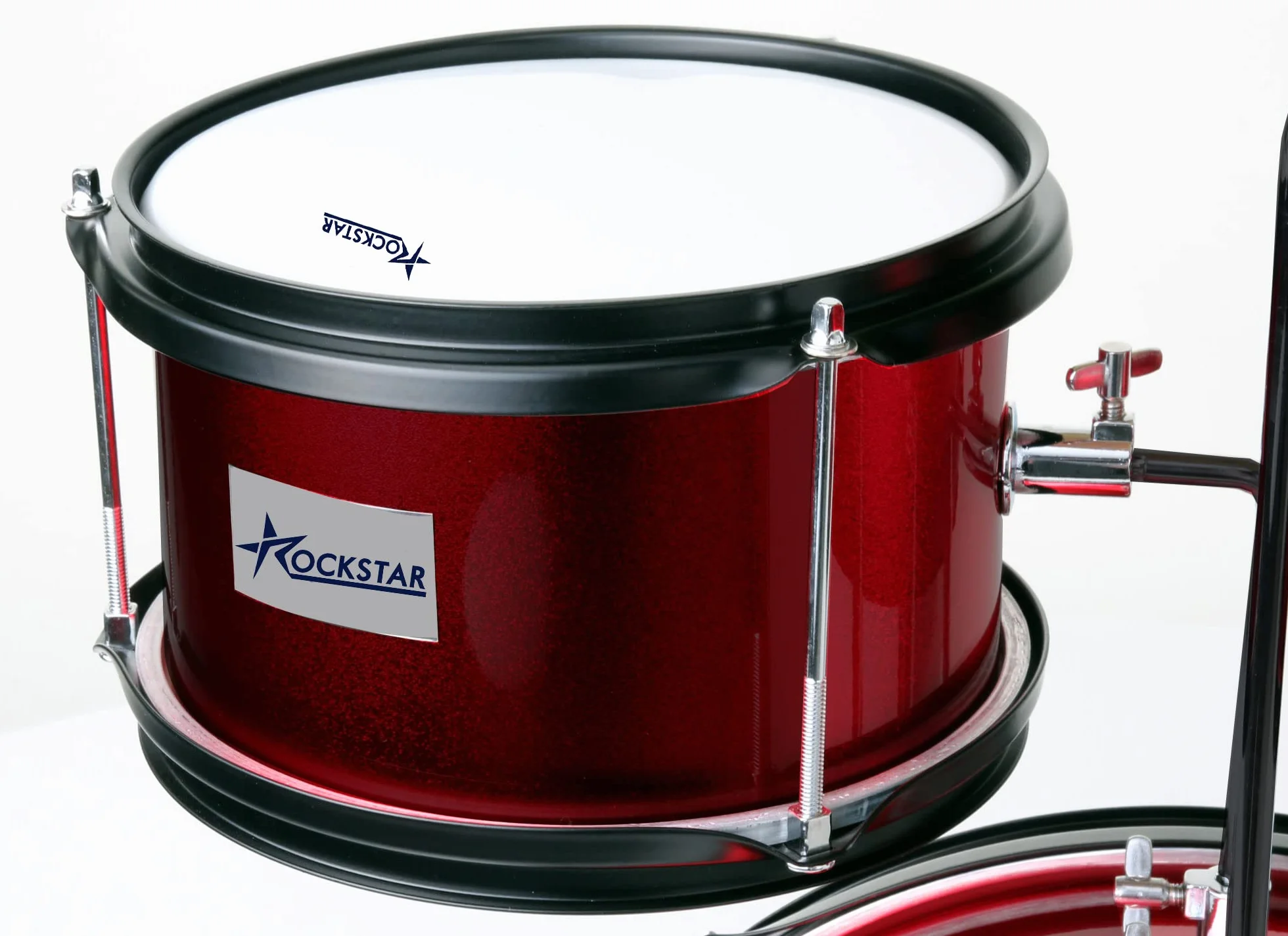 ROCKSTAR MUSIC - Batería Infantil de Madera para Jóvenes Músicos - Kit Completo de Percusión, Calidad Sonora Excepcional, Diseño Ergonómico - Incluye Asiento, Pedal de Bombo, Baquetas, Vino metalizado