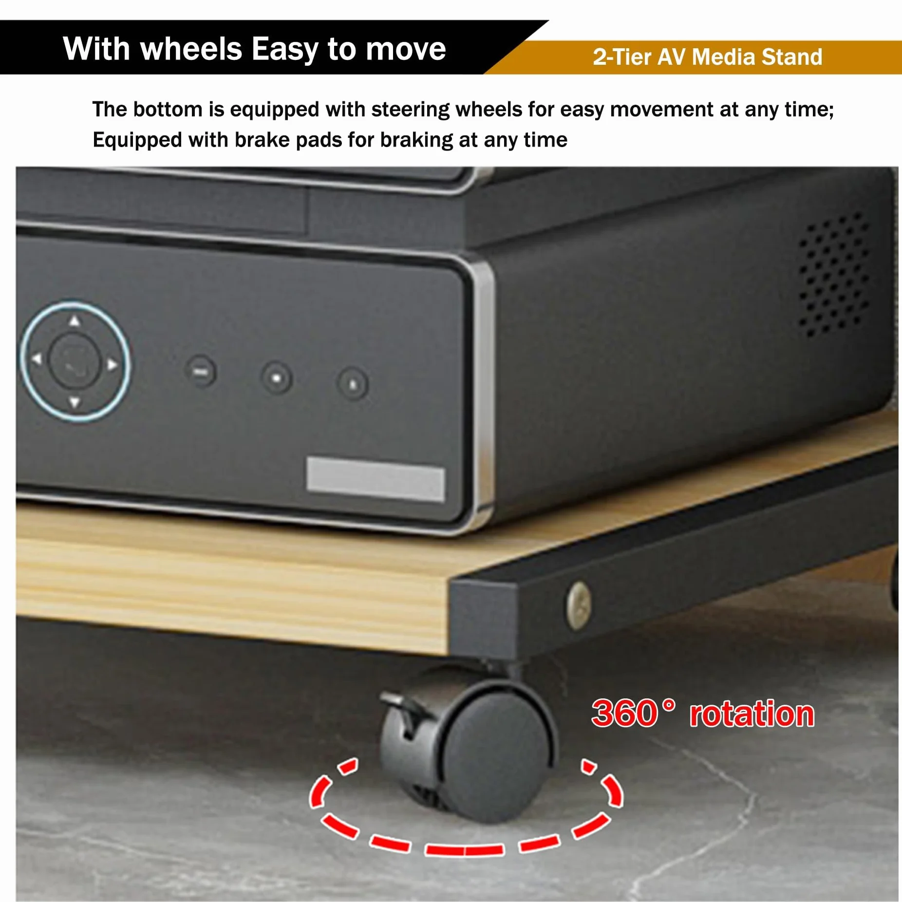 Mueble Equipo Hifi,Soporte Altavoz,Mueble Tocadiscos,Soporte para Medios Audiovisuales con Ruedas,Estanterías de Audio y Video de 2 niveles,Equipos Música Consola,para Sala de Estar y Sala de Juegos(N