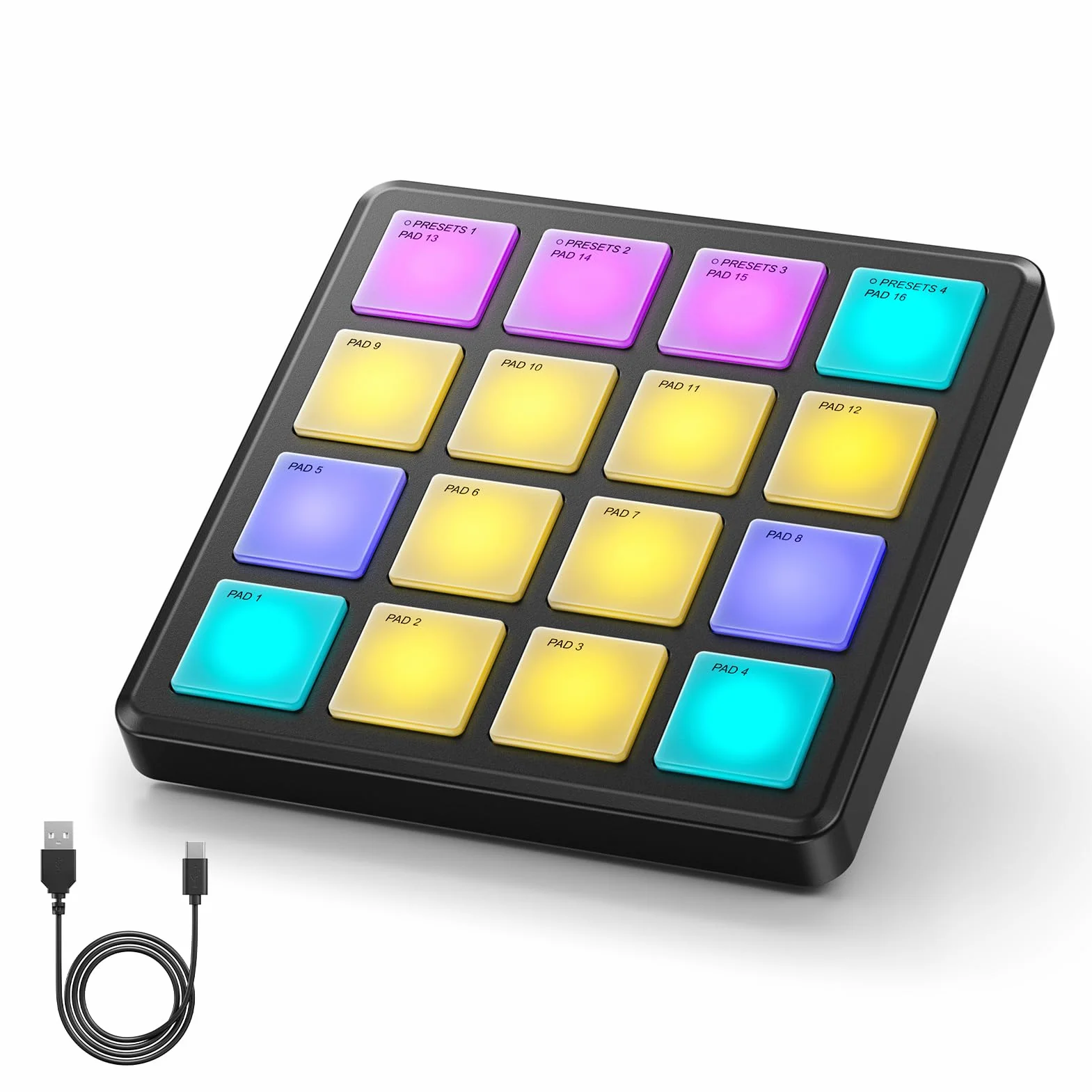 Donner Controlador MIDI con Pads para Crear Ritmos,Caja de Ritmos Portátil con 16 Pads de Ritmos,Repetición de Notas y Software de Producción Musical,Controlador MIDI USB con 40 Cursos,STARRYPAD MINI