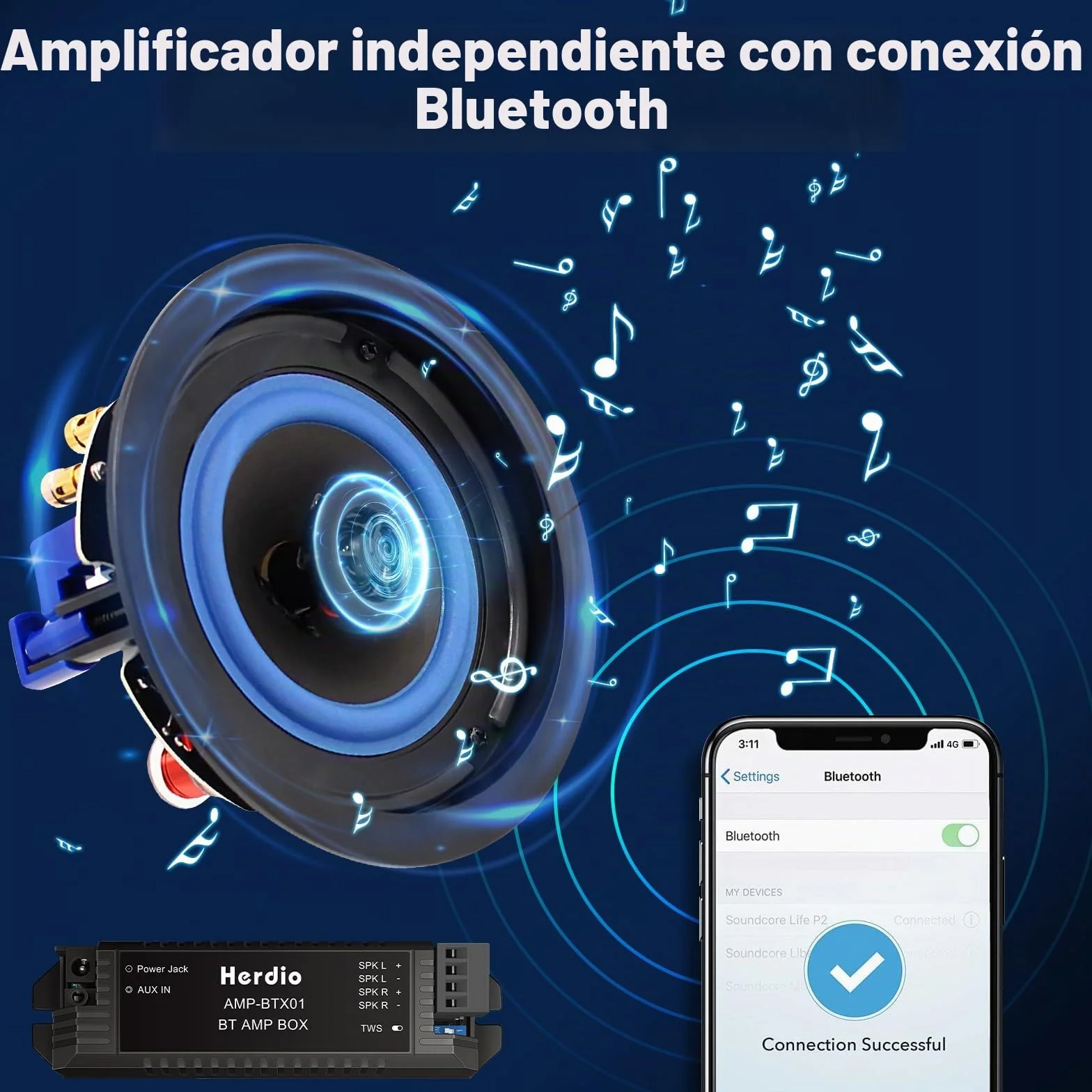 Herdio 4" Techo Altavoz Montado en la Pared Bluetooth Impermeable para Baño Cocina
