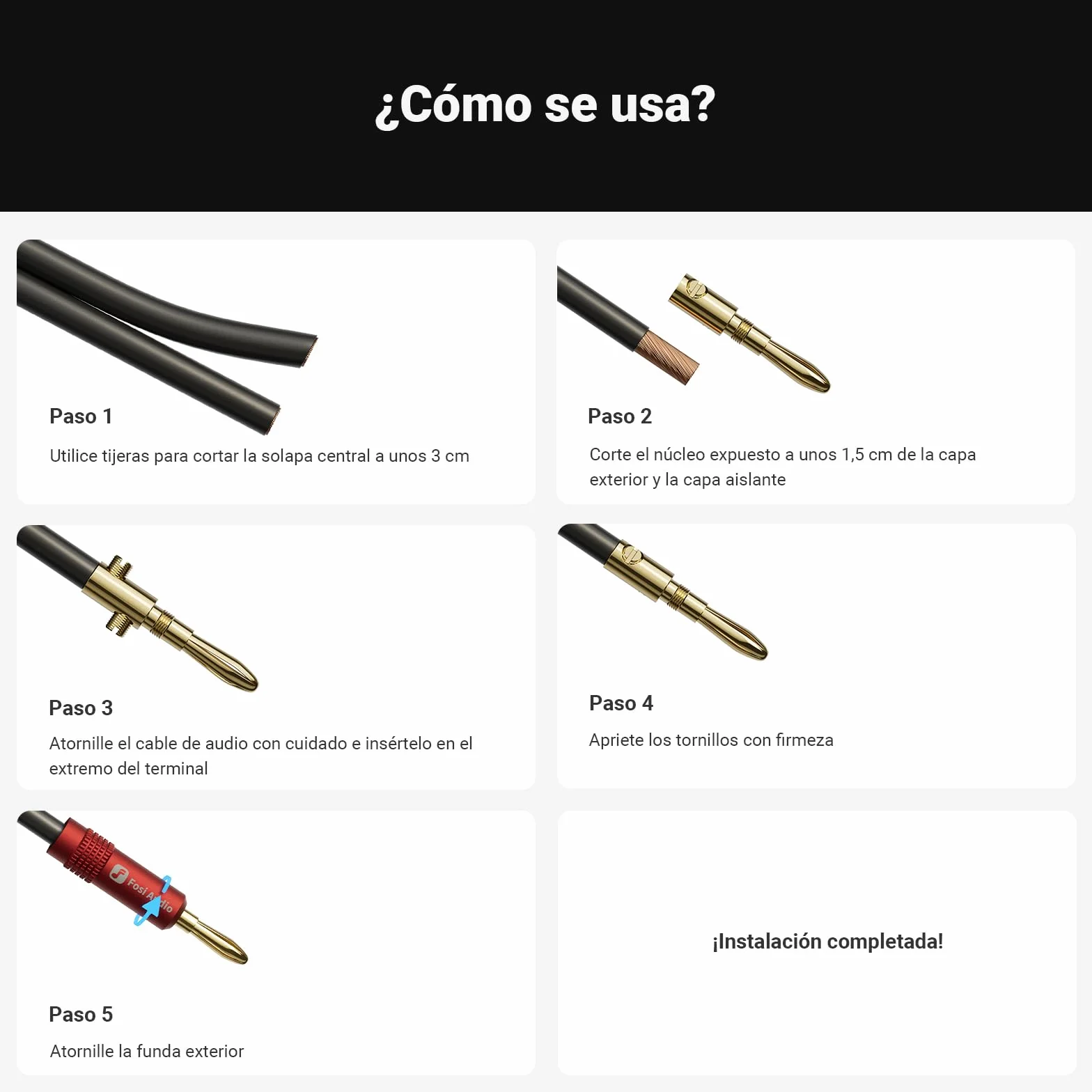 Fosi Audio Conectores Banana para Cable de Altavoz, 2 Pares Chapados en Oro para Amplificador