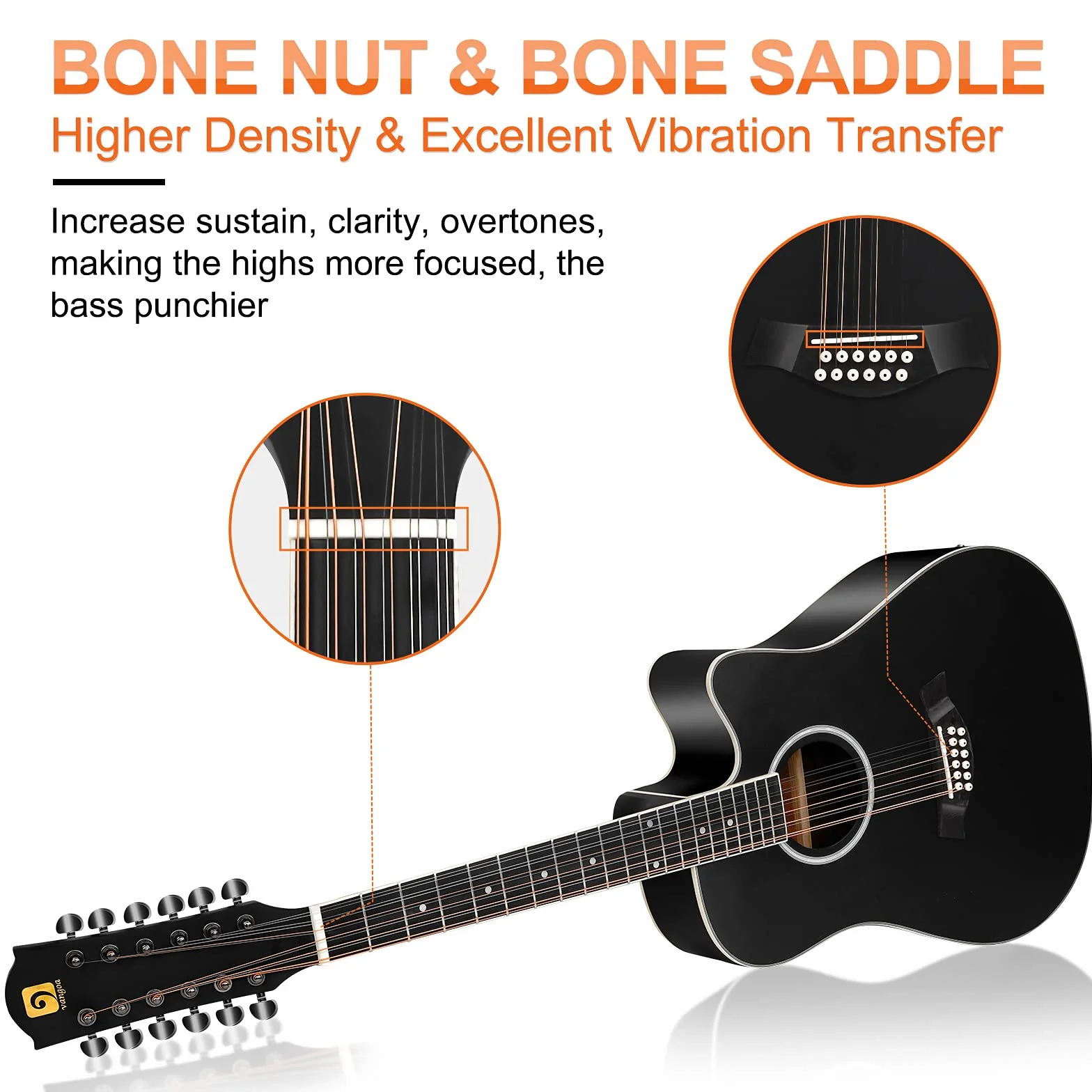 Vangoa Electroacústicas Guitarra de 12 Cuerdas 41 pulgadas con Ecualizador de 4 bandas Dreadnought Doce-cuerdas Guitarra, Negro