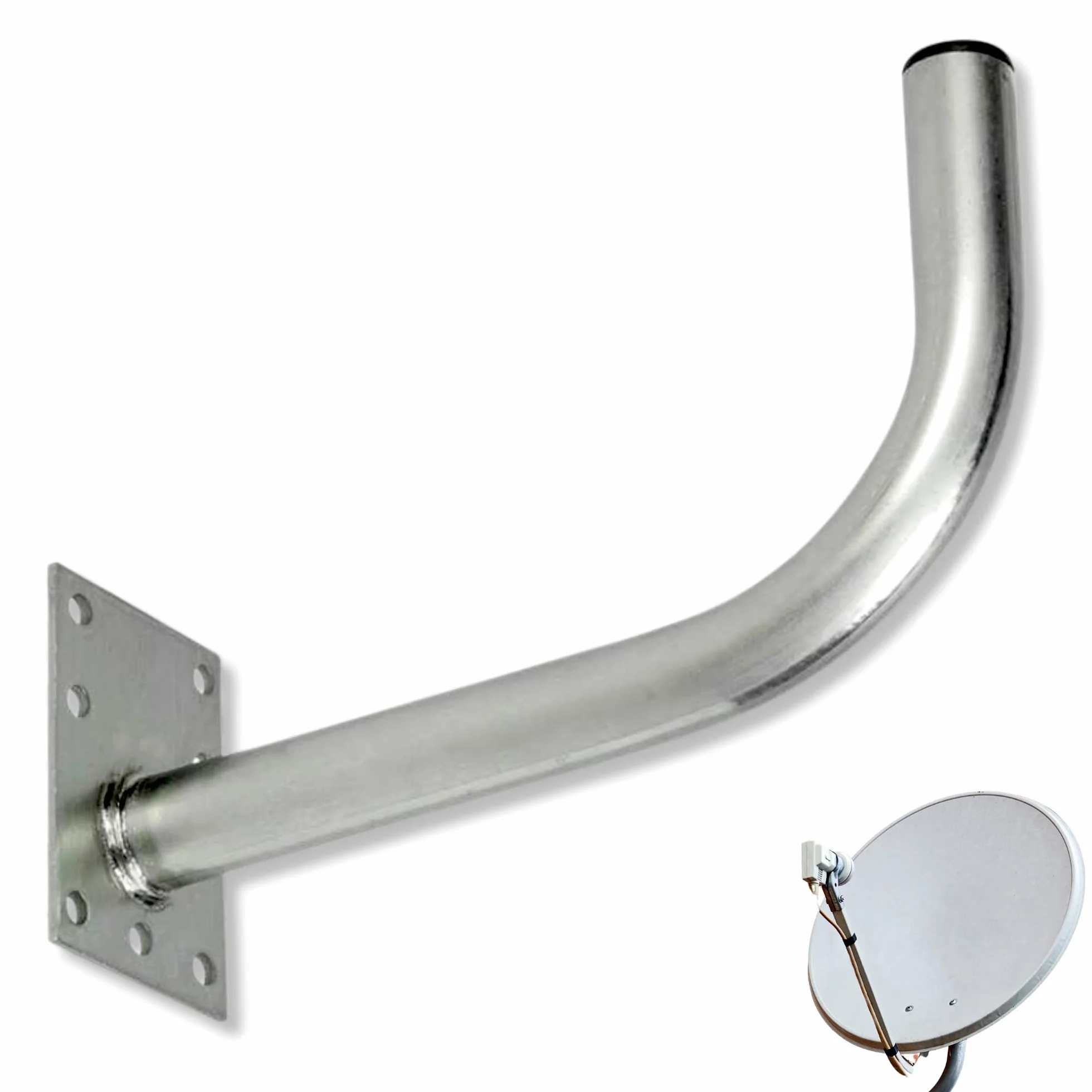 TECHZOCO Soporte Pared en L para Antena, Soporte Antena satélite, Soporte parabólica, Soporte tubular tipo L, Acero galvanizado, Distancia a Pared 28.4 cm, Apto para Antenas hasta 80 cm, Tubo ø35 mm