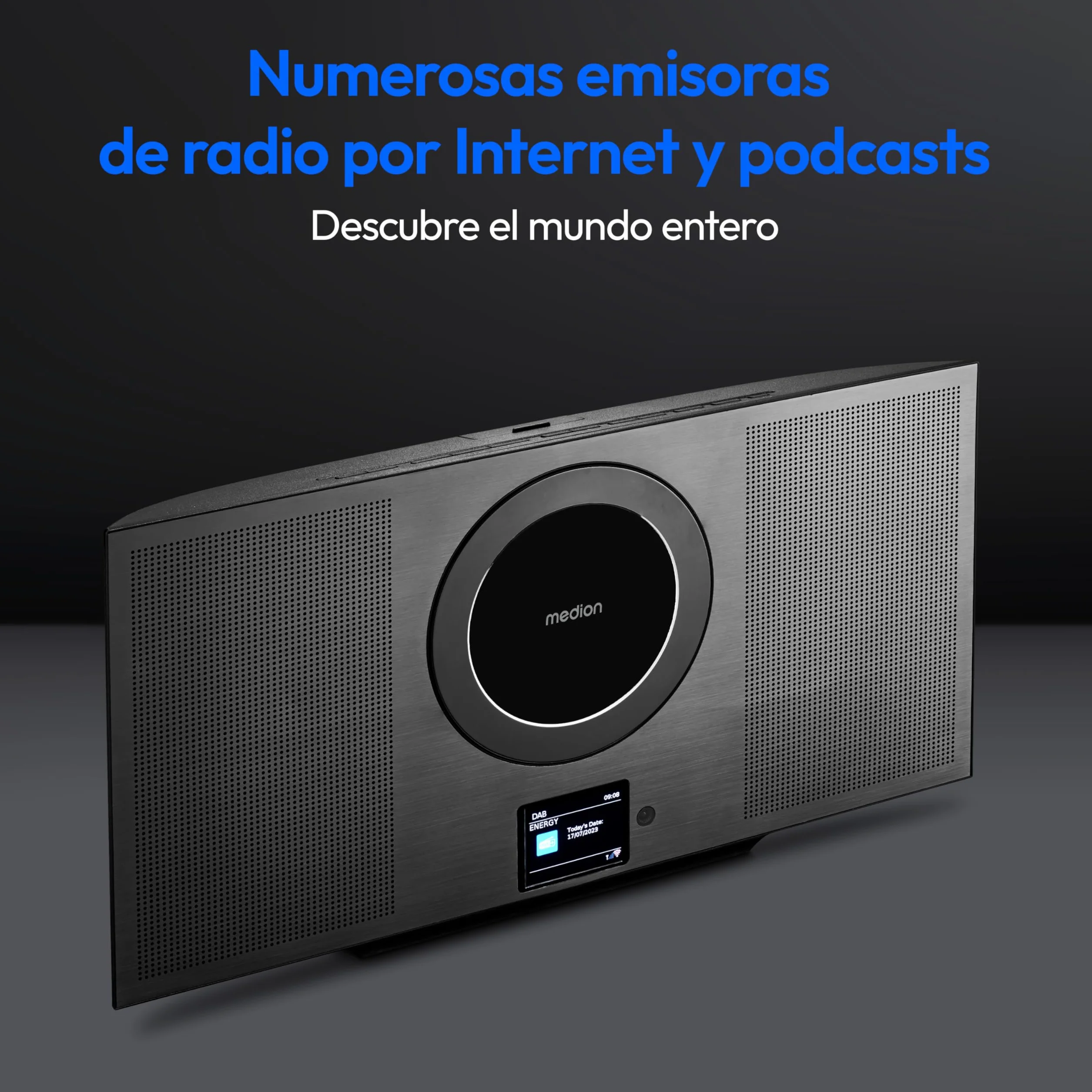 MEDION P66348 Sistema estéreo con Reproductor de CD (Radio por Internet, Dab+, Spotify Connect, Mini Sistema Compacto Vertical, Radio PLL FM, MP3, USB, Bluetooth, WLAN)