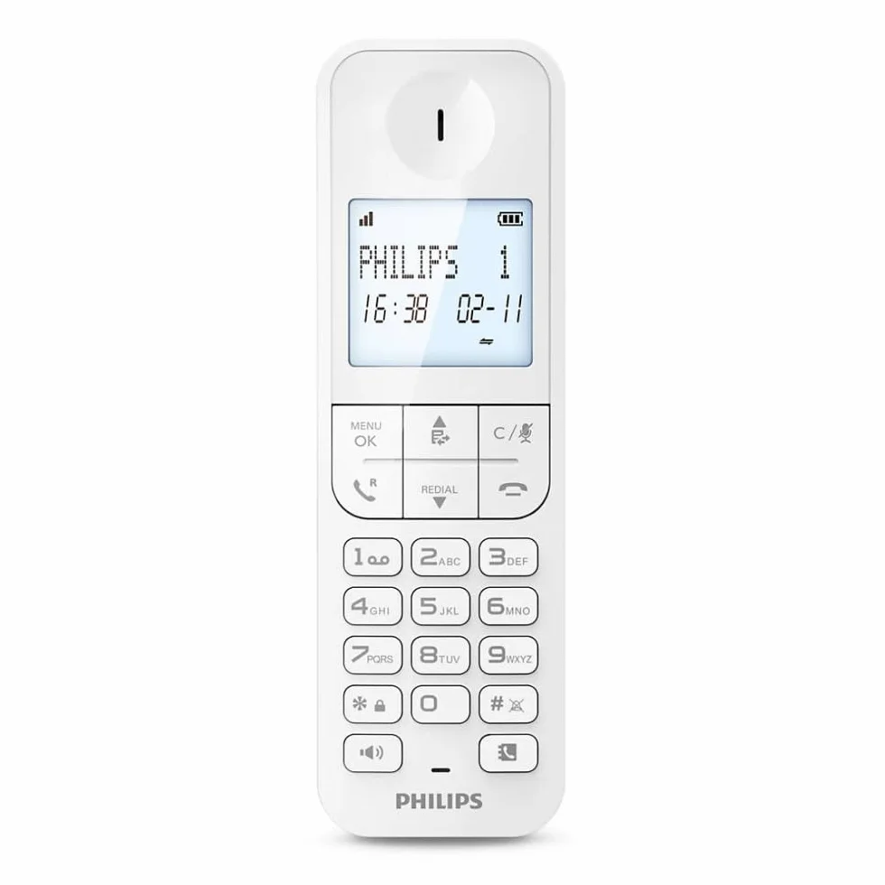 Philips D2701W Teléfono Fijo Inalámbrico Pantalla Retroiluminada 4.6" Manos Libres Blanco