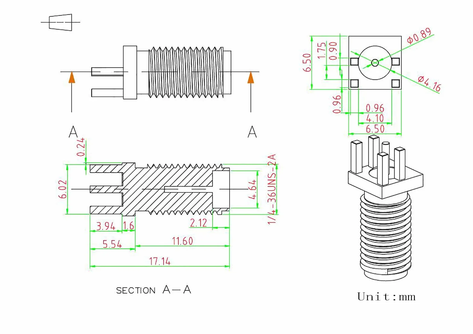 Superbat Conector SMA Hembra de Montaje en Borde de Panel PCB Soldadura 50 Ohm con 4 Pines Enchufe Recto Lanzamiento Final 0.062" para Módulo, Placa Si5351A, Antena PCB (10 Piezas)