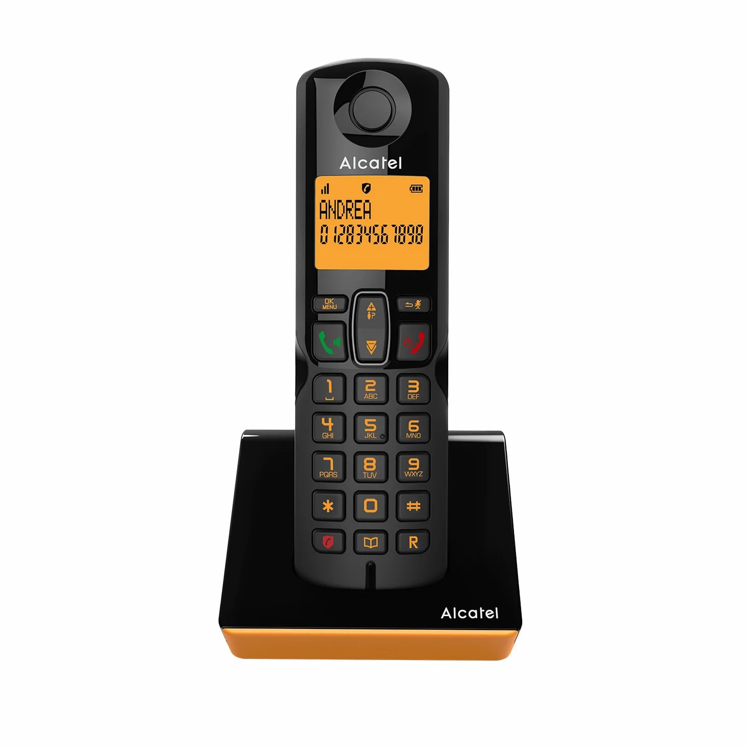 ALCATEL S280 Teléfono inalámbrico DECT Pantalla Grande retroiluminada Manos Libres Bloqueo de Llamadas Agenda 50 contactos Negro Naranja