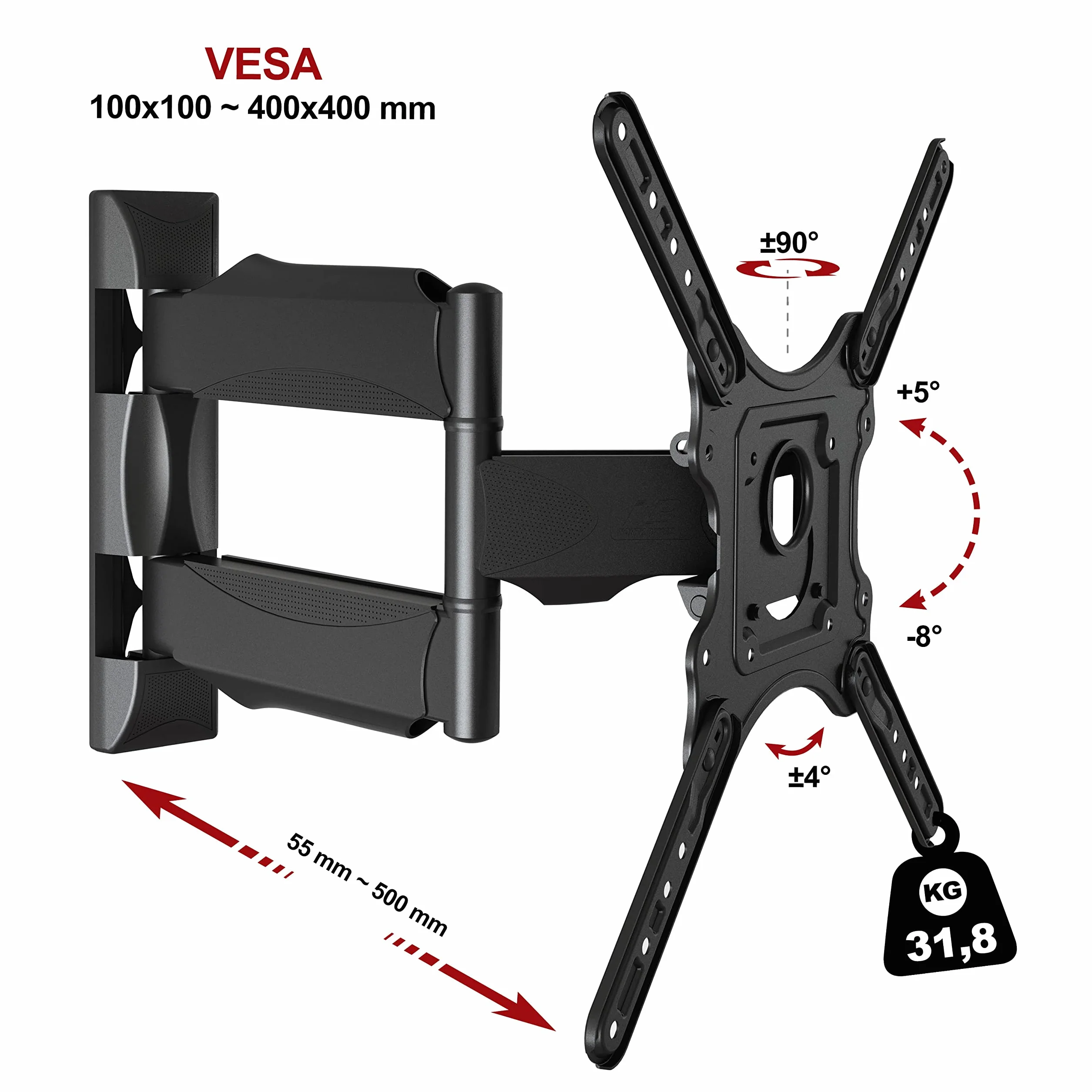 Soporte TV Pared Inclinable Giratorio 32-55 Pulgadas 31,8 kg MAX VESA 400x400mm