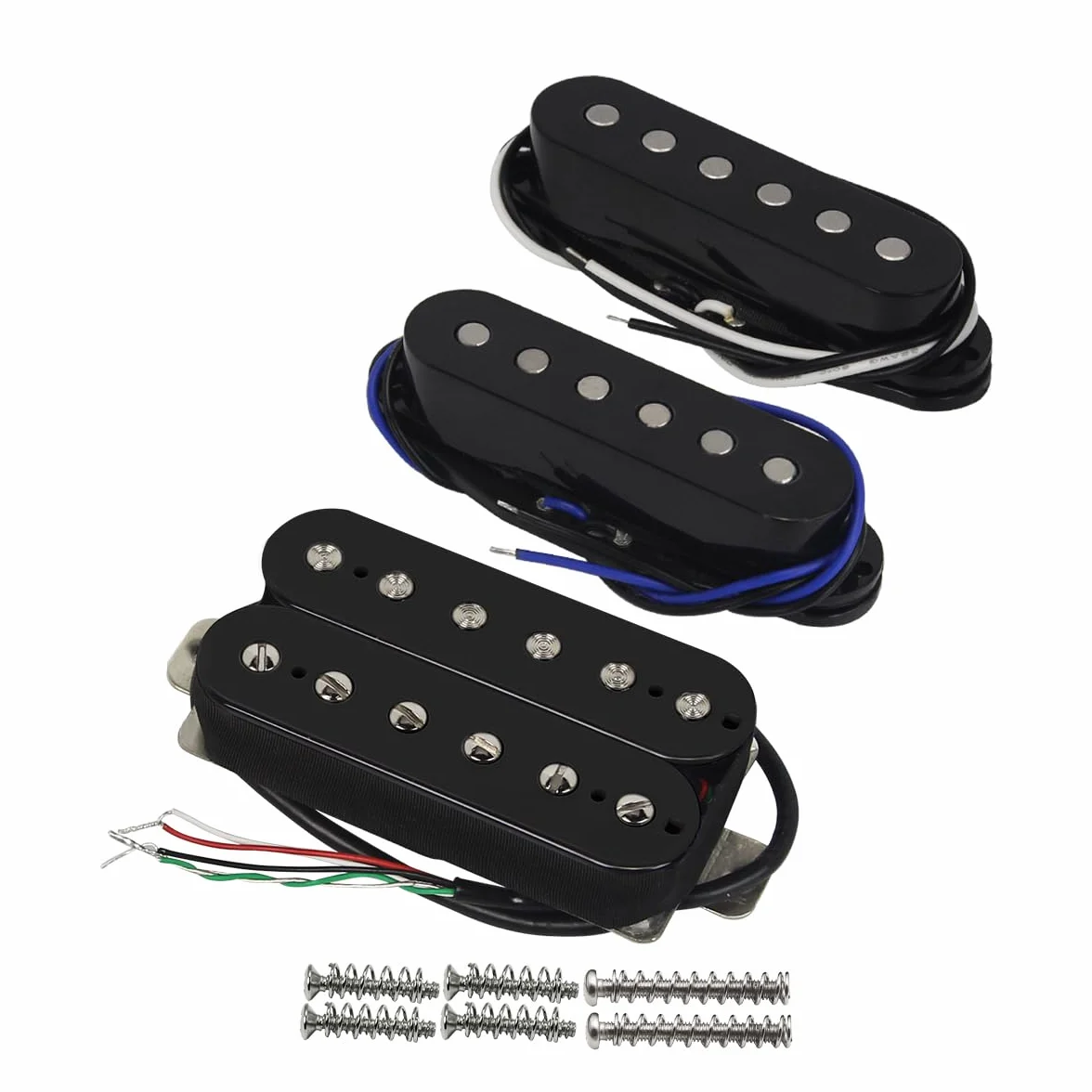 FLEOR Alnico 5 HSS Single-Coil+Humbucker Pickup Neck+Middle+Bridge Pickup Set (14-15K), color negro