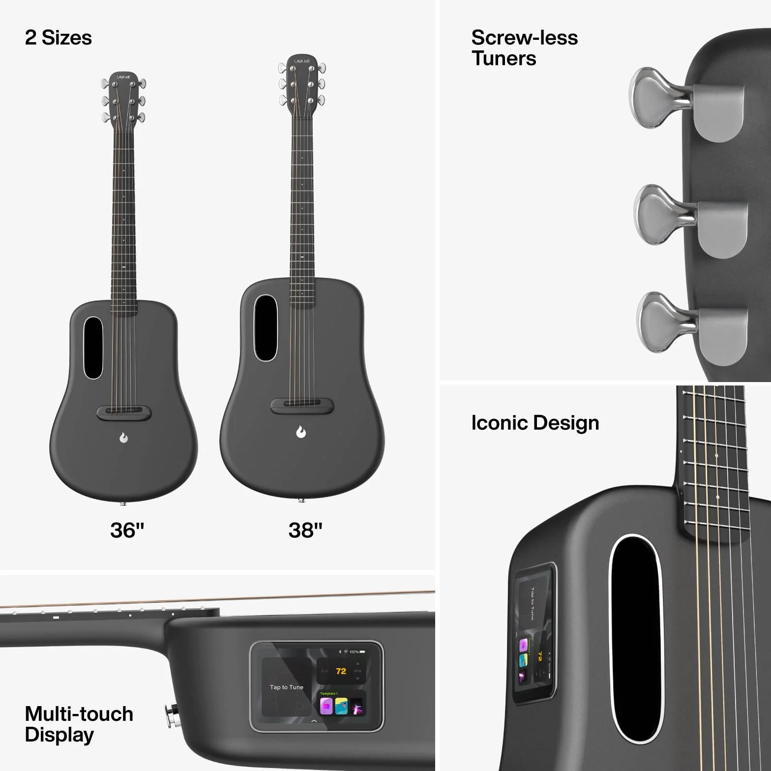 LAVA ME 3 Guitarra electroacústica con bolsa espacial, fibra de carbono inteligente, guitarra inteligente (38 pulgadas, gris espacial)