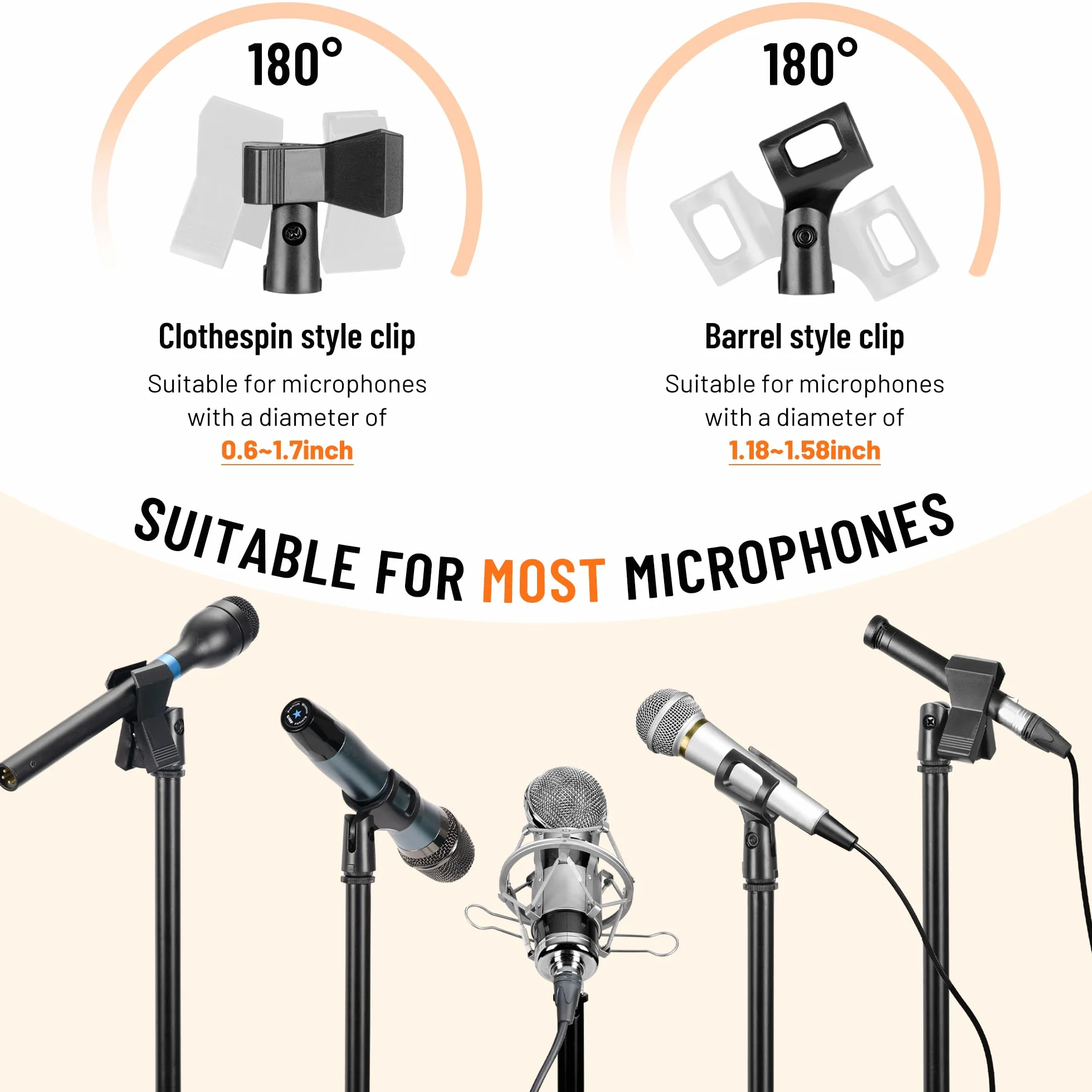 CAHAYA Soporte de Micrófono con Brazo con Dos Pinzas para Microfonos Pie de Micrófono Plegable y Ajustable de 64-158cm para Conciertos Videoconferencias Escenarios