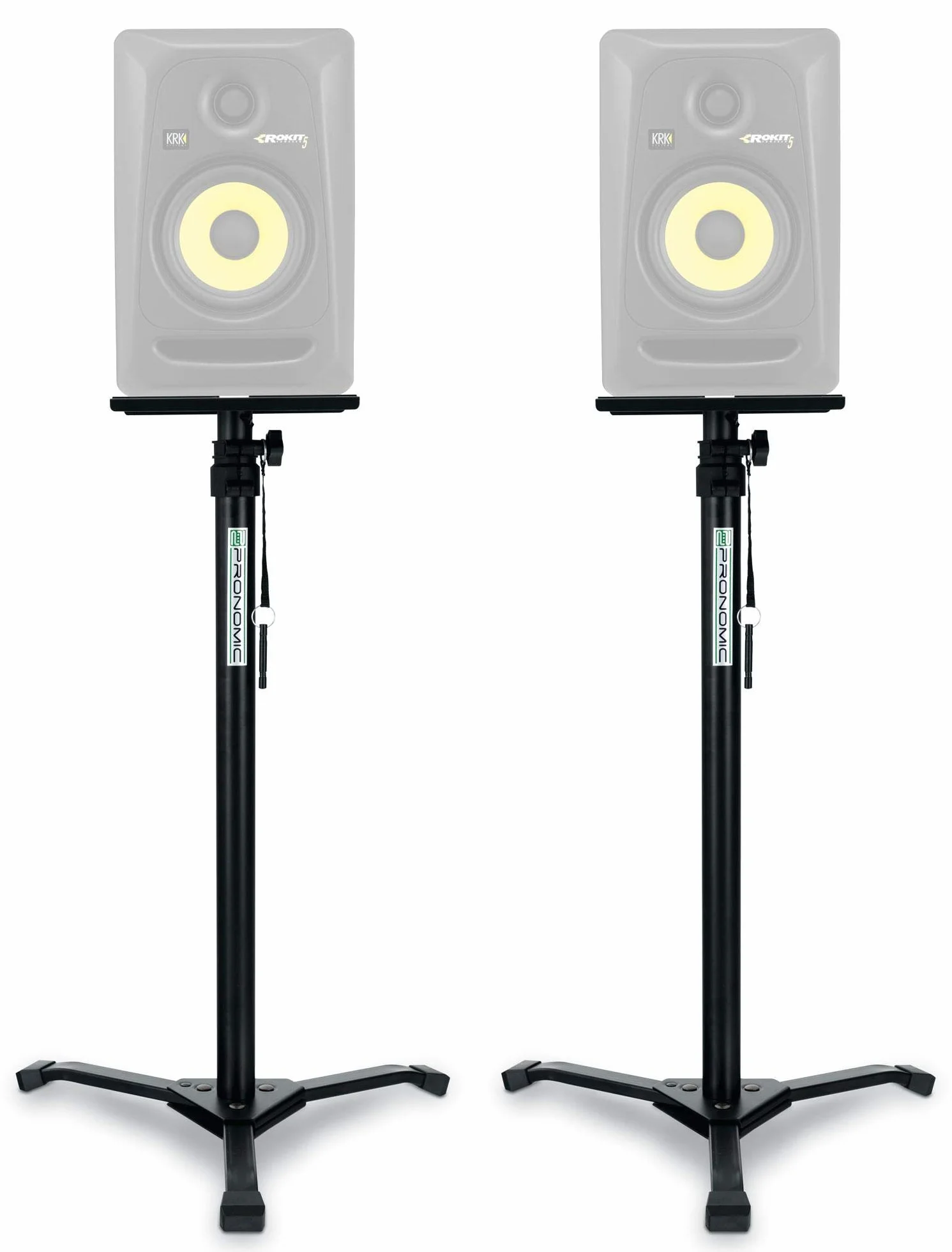 Pronomic Juego de 2 Soportes Plegables SLS-20 para Monitores de Estudio - Patas Plegables - Altura Ajustable de 75 cm a 130 cm - Superficie con Tiras de Cierre de Contacto - Negro