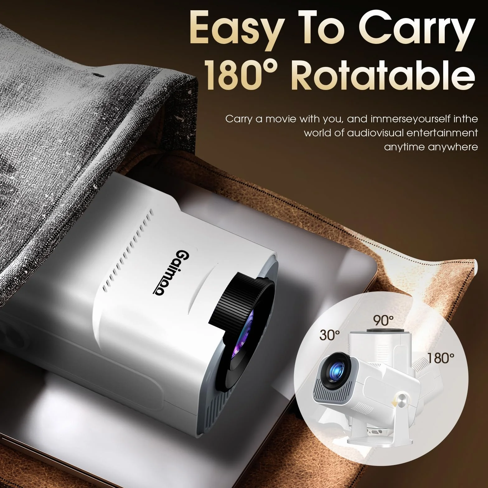 Proyector Portátil 1920x1080P 4K WiFi 6 BT5.2 180° Rotation HDMI USB Blanco