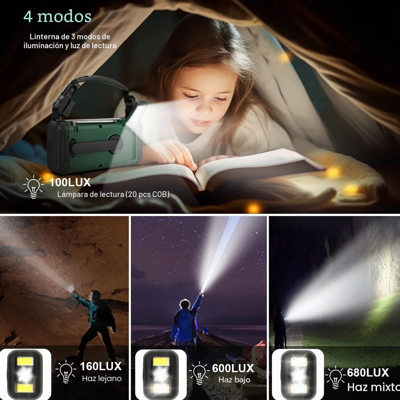 Radio de Emergencia 20000 mAh Solar de Manivela AM/FM con Cargador Teléfono SOS Linterna