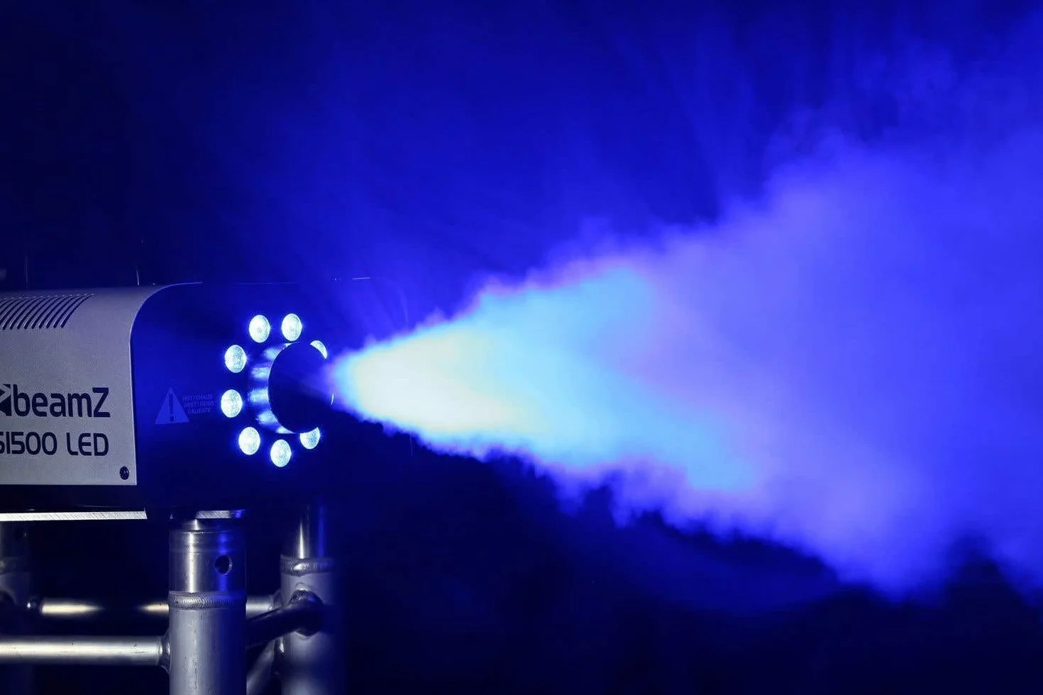 Beamz S1500 LED Máquina de Humo de 1500W con 9 Leds de 3W RGB, DMX de 6 canales, depósito de 2,5 litros, mando a distancia con cable de 3 metros y mando inalámbrico, maquina humo discoteca, halloween