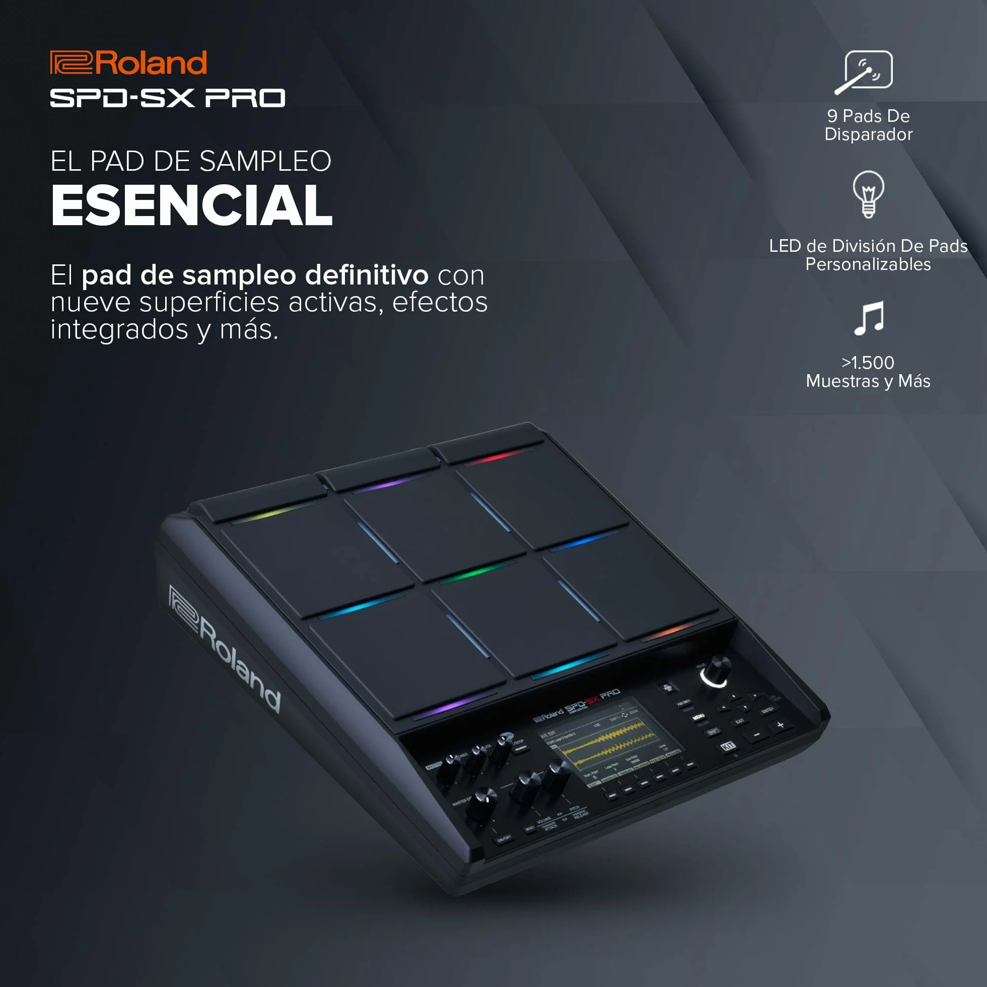 Roland SPD-SX PRO Pad de sampleo | El pad de sampleo estrella para baterías y otros músicos | 9 superficies activas, 8 entradas para disparadores externos, pantalla a color, LED de pad personalizables