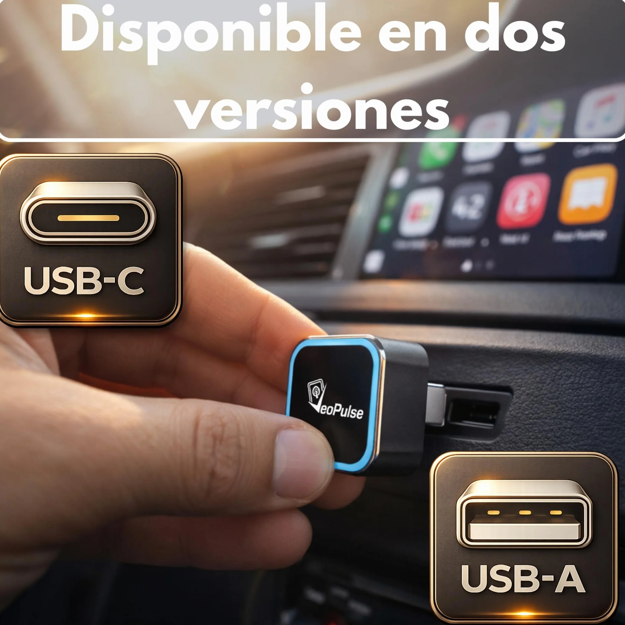 C-Pro USB-C Adaptador Inalámbrico CarPlay & Android Auto – Memoria Dual (Ideal Parejas) – Carcasa de Zinc Anti-Calentamiento – Conexión Directa y Estable