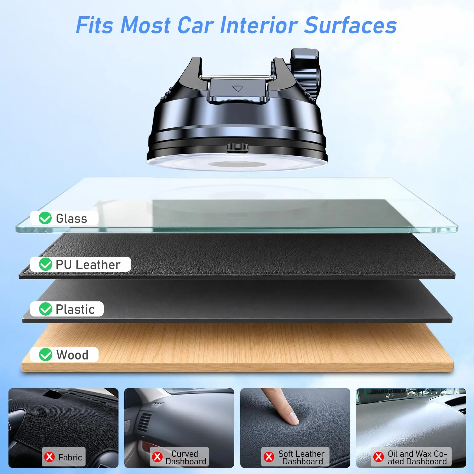 Blukar Soporte Móvil Coche, 2023 Upgraded Ajustable Soporte Teléfono Coche con Ventosa Fuerte & 360° Rotación - Liberación de un Botón Porta Movil Coche para Todos los Teléfonos de 4.0''-7.0'' (Negro)