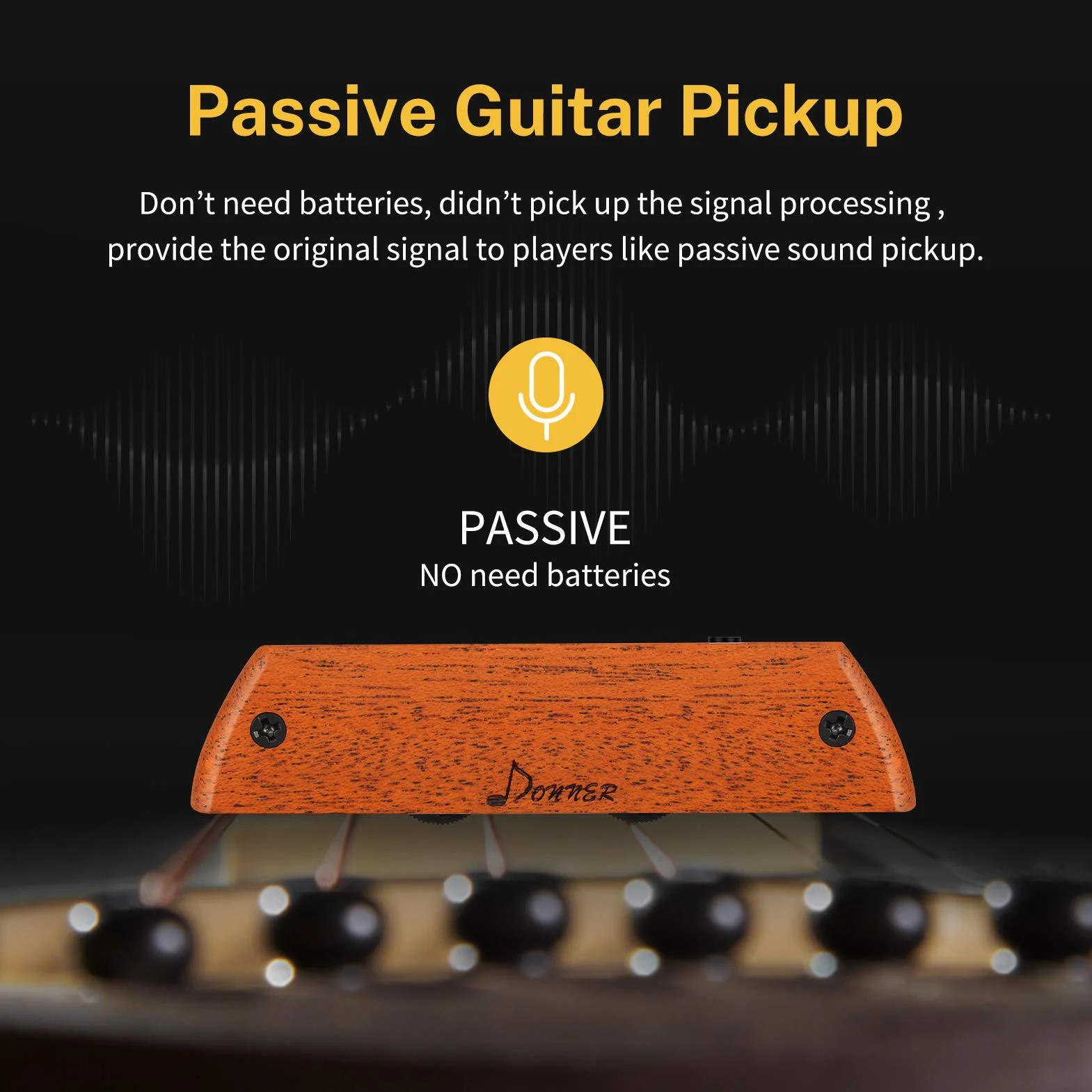 Pastilla para Guitarra acústica Donner, Pastilla pasiva de Caoba para Boca de Guitarra con humbucker y Control de Volumen y Tono, Compatible con diámetros de Boca de 3,8” a 3,94”