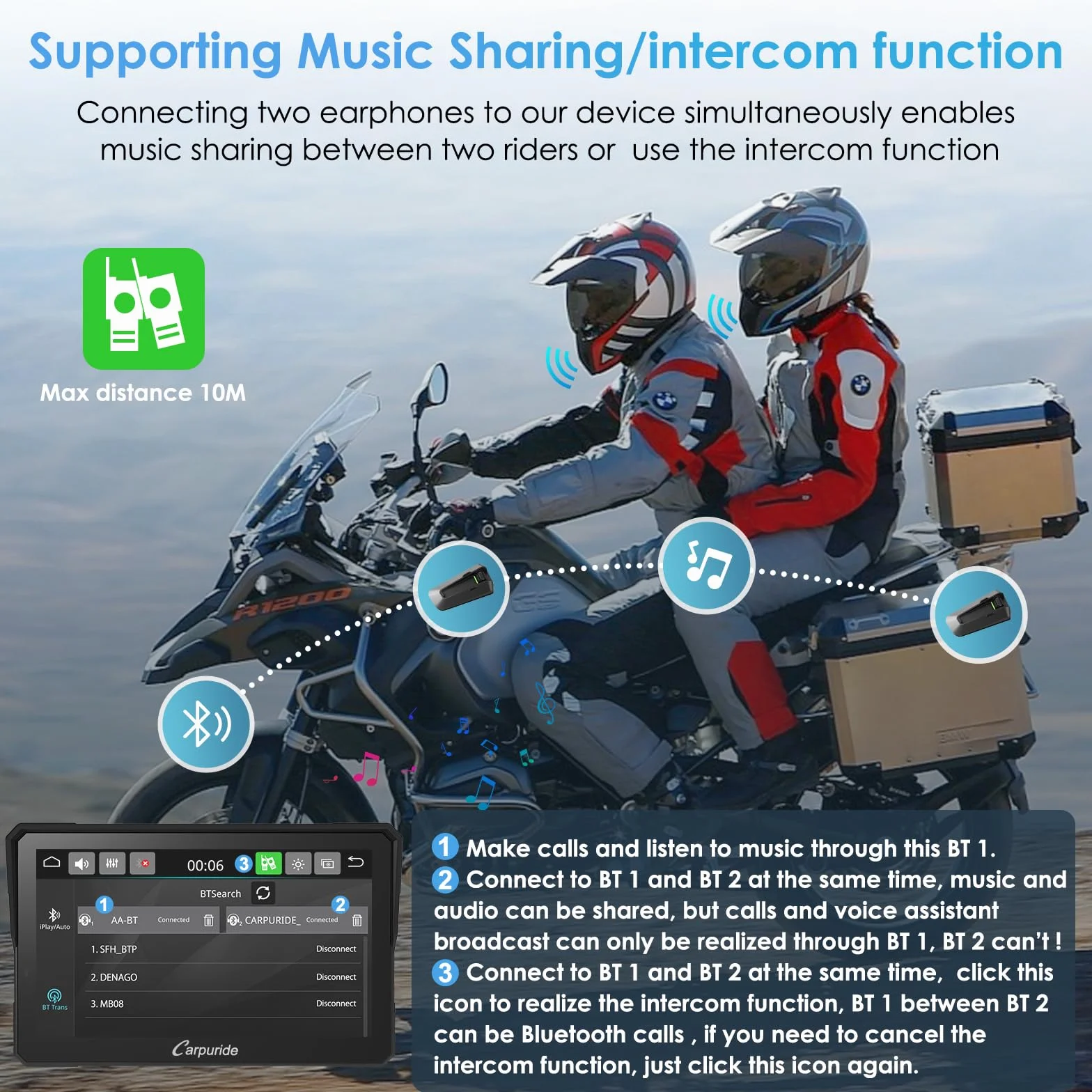 Carpuride W702 Pro Pantalla Carplay 7 Pulgadas Inalámbrico Android Auto Intercomunicador Impermeable Táctil Navegación